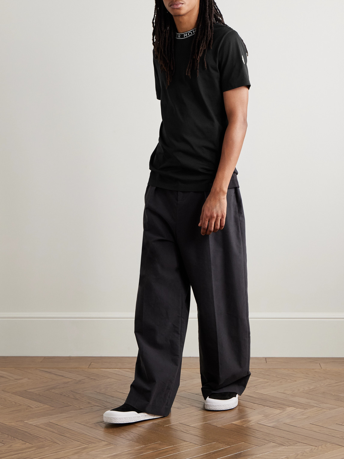 Moncler Short-sleeved Cotton T-shirt In Black