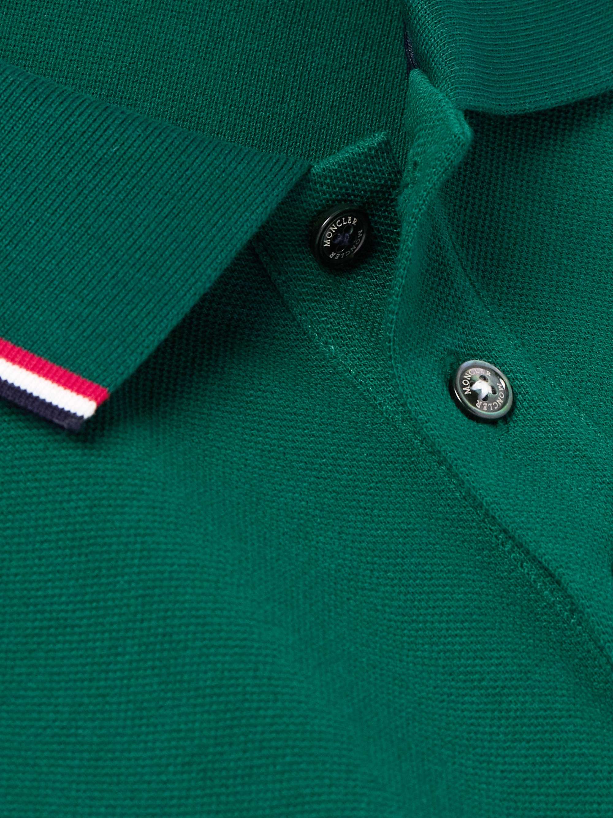 MONCLER 로고 아플리케 스트라이프 코튼 피케 폴로 셔츠