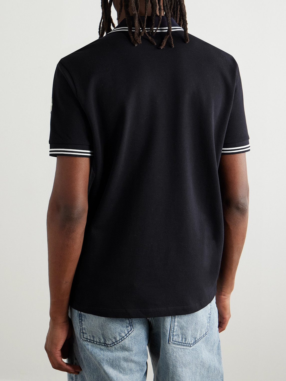 Moncler Slim-fit Logo-appliquéd Cotton-piqué Polo Shirt In Blue
