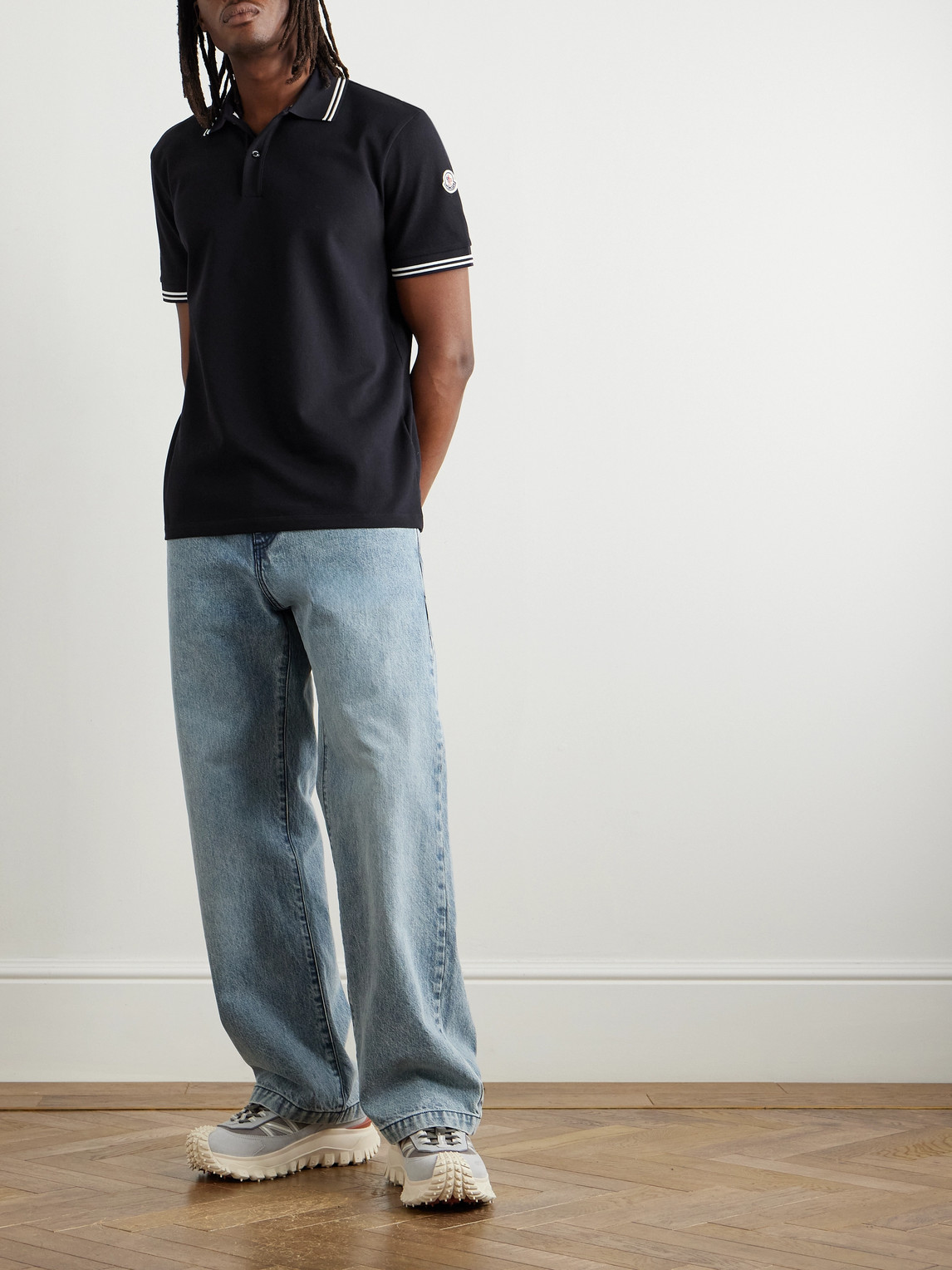 Moncler Slim-fit Logo-appliquéd Cotton-piqué Polo Shirt In Blue
