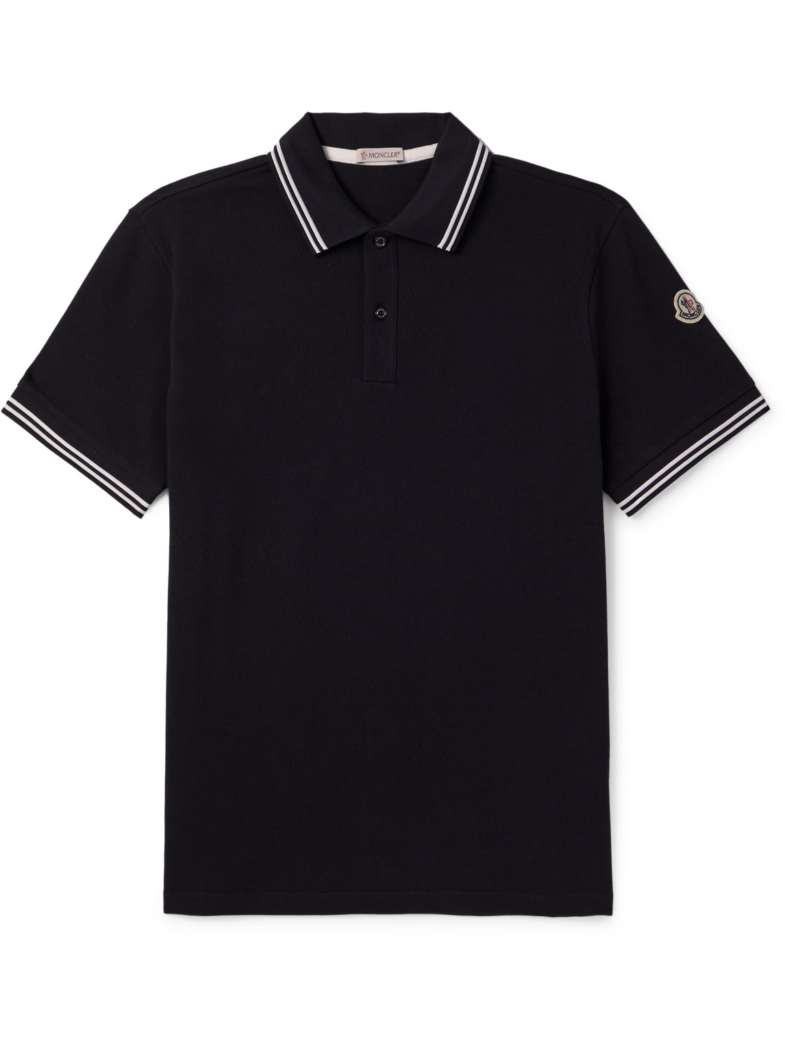 Moncler Slim-fit Logo-appliquéd Cotton-piqué Polo Shirt In Blue