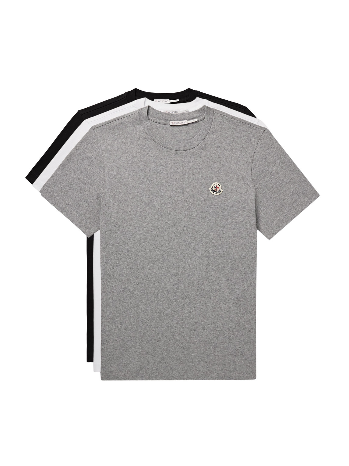Moncler Three-pack Logo-appliquéd Cotton-jersey T-shirts In Multi