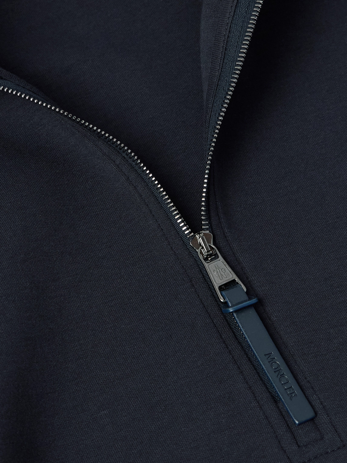 Moncler Logo-appliquéd Cotton-blend Jersey Half-zip Sweatshirt In Blue