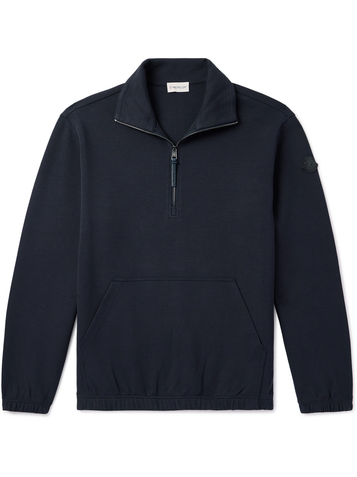 Moncler Logo-appliquéd Cotton-blend Jersey Half-zip Sweatshirt In Blue
