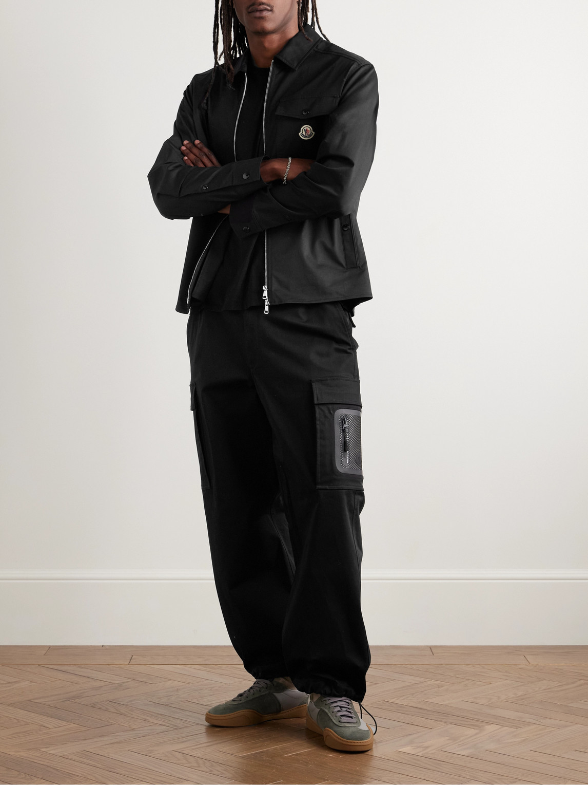 Moncler Cotton Gabardine Zip-up Shirt Jacket Black In Black