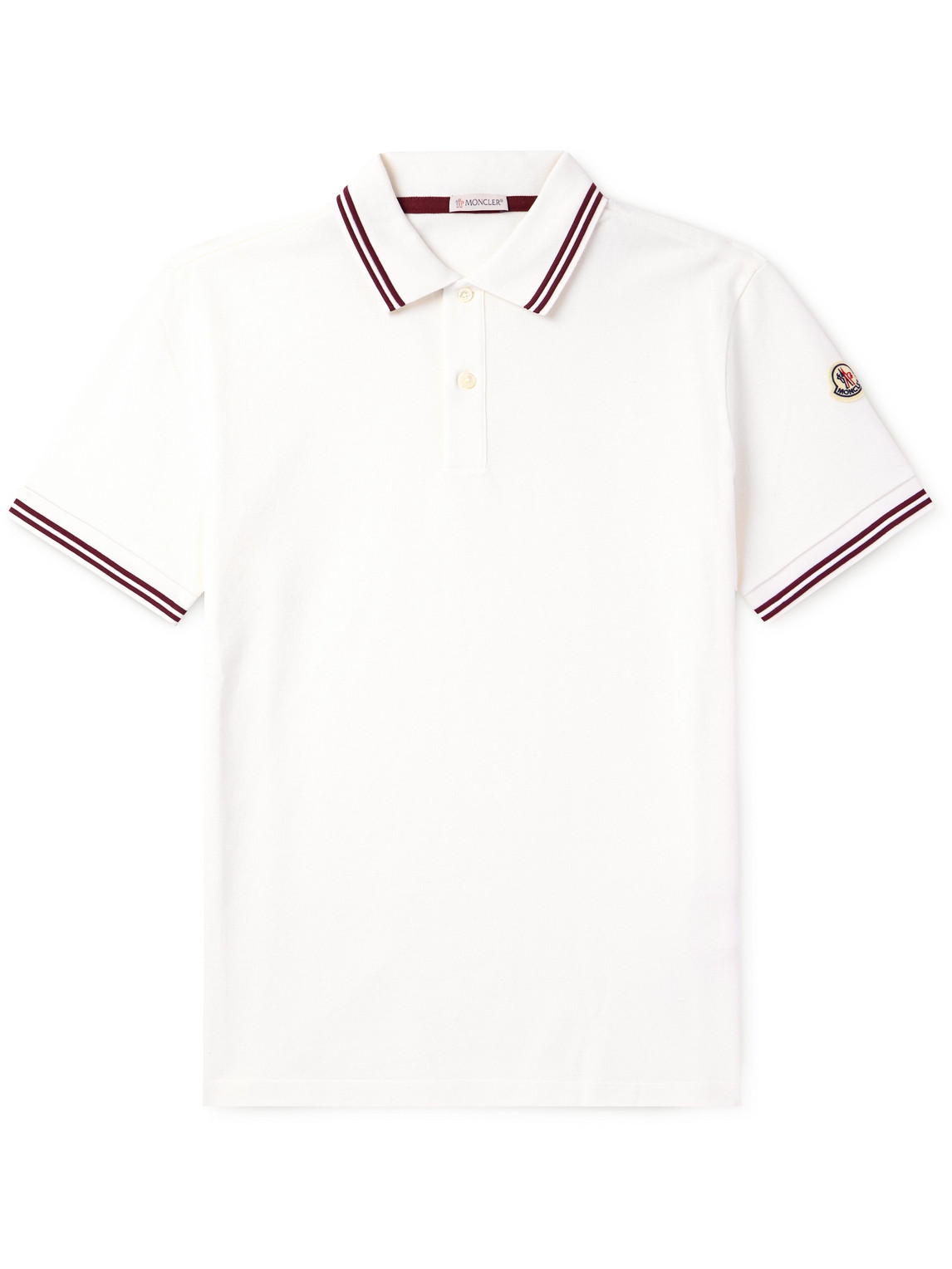 Moncler Striped Trim Cotton Polo Shirt In White