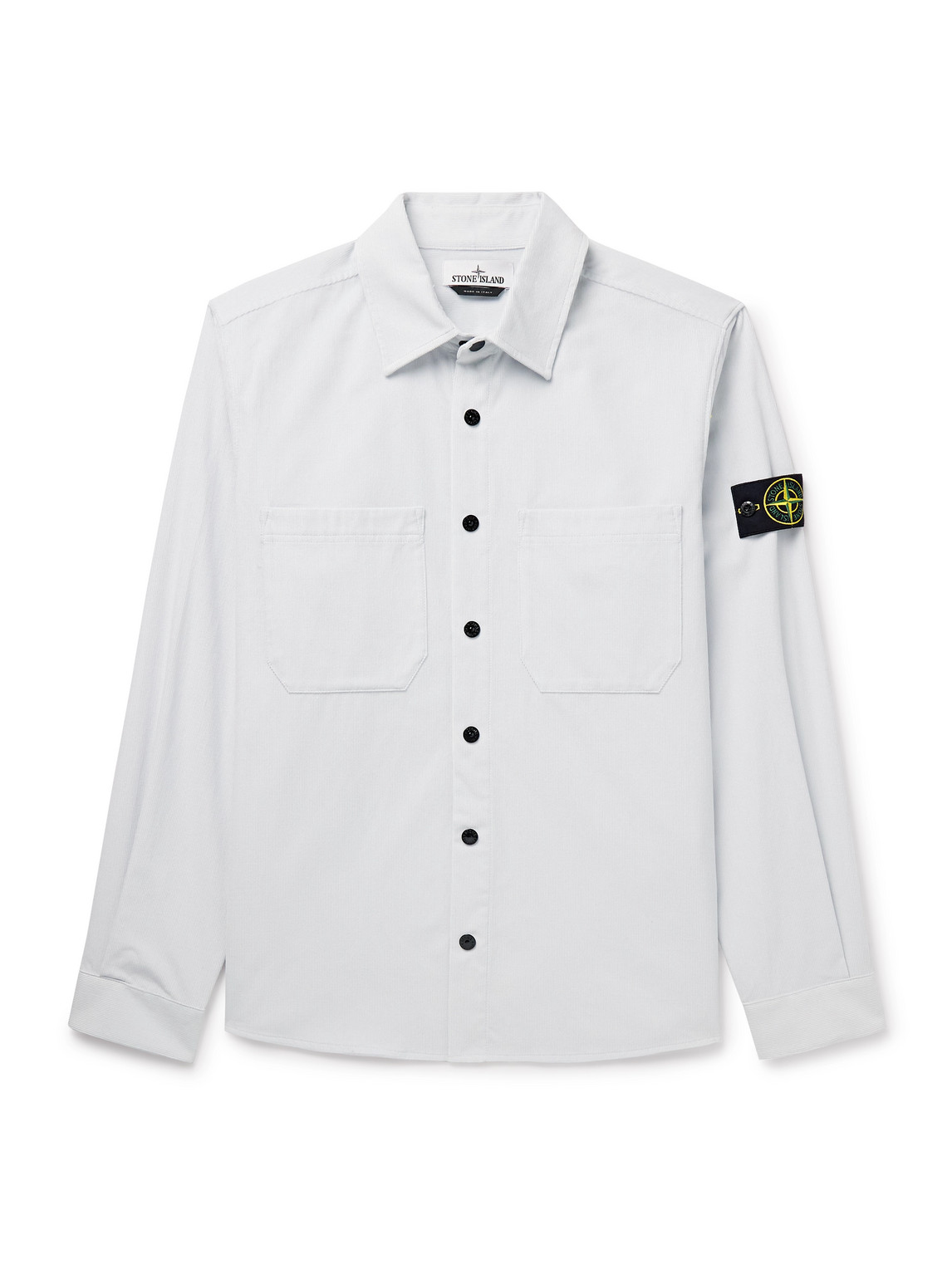 Stone Island Logo-appliquéd Cotton Micro Corduroy Shirt In Blue