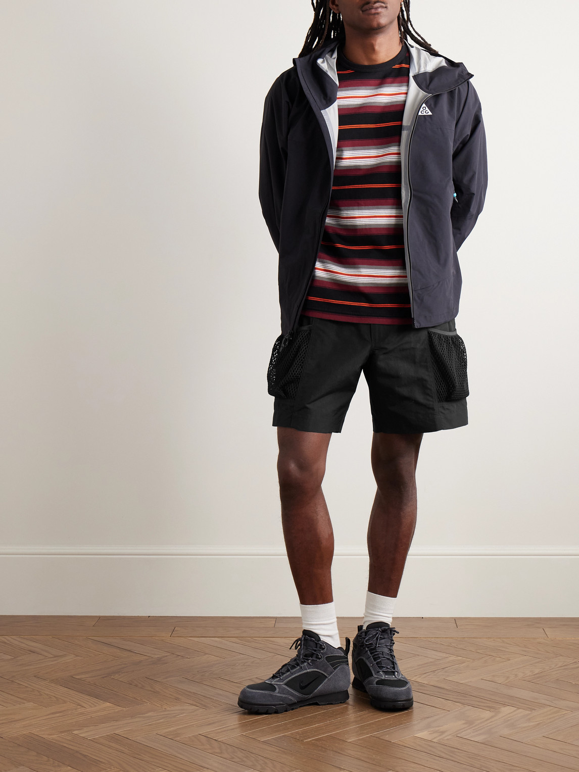 Nike Acg Snowgrass Straight-leg Mesh-trimmed Belted Nylon Shorts In Black