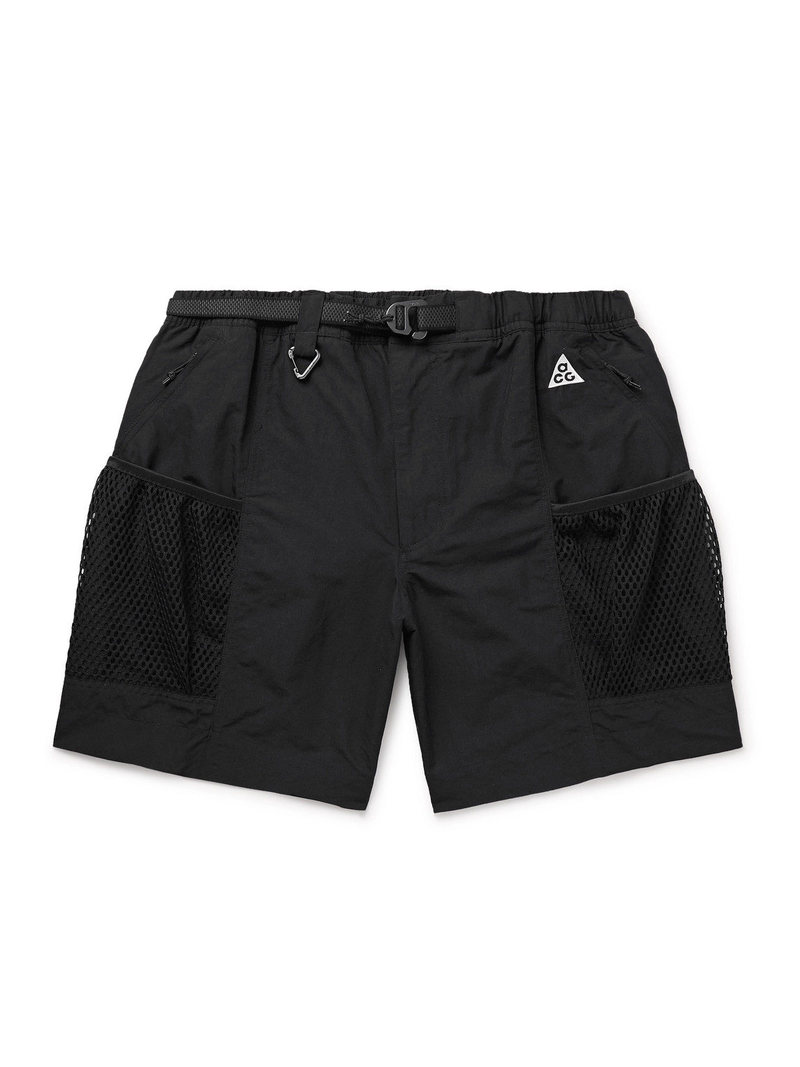 Nike Acg Snowgrass Straight-leg Mesh-trimmed Belted Nylon Shorts In Black