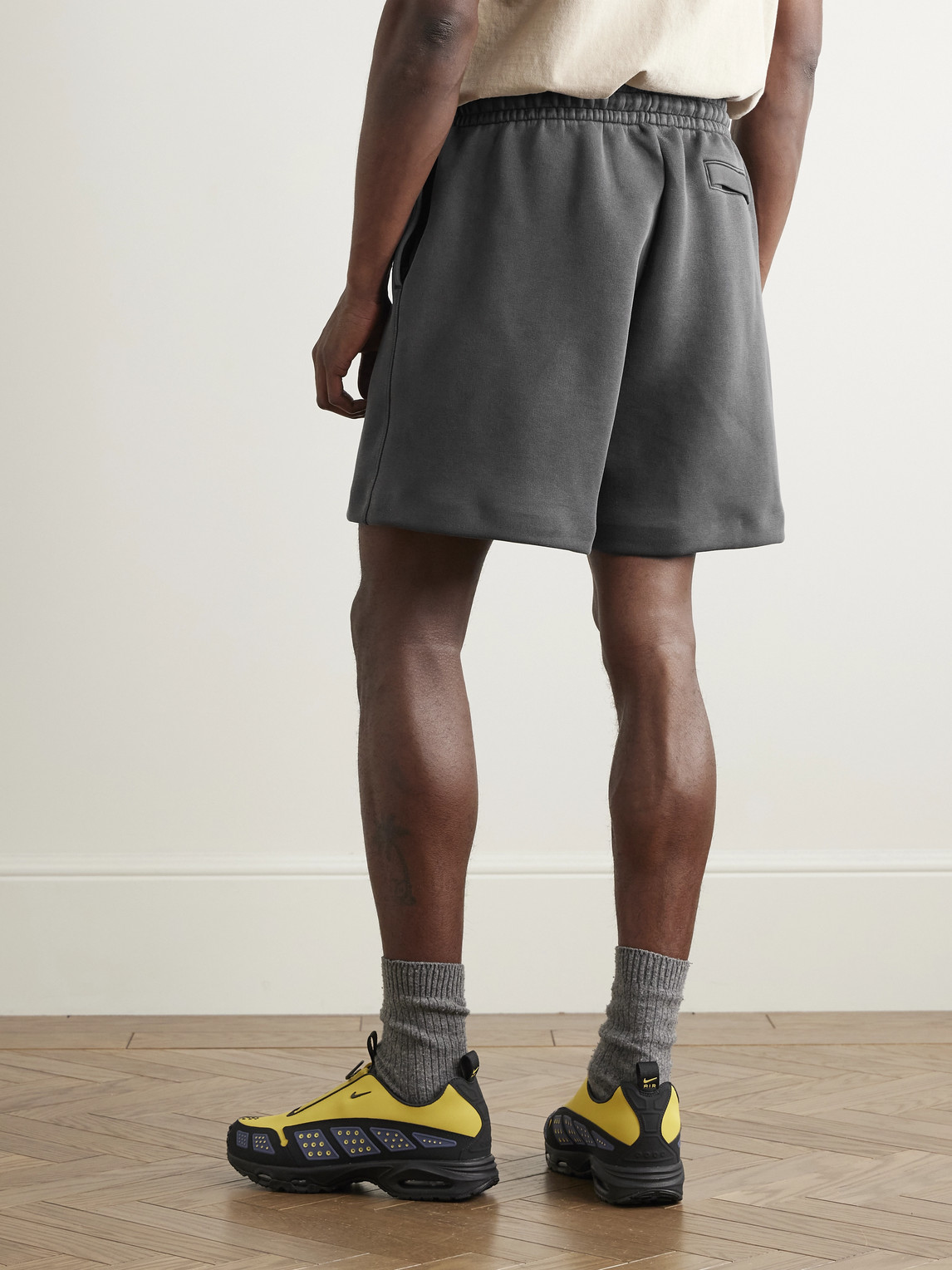 Nike Wide-leg Garment-dyed Tech-fleece Drawstring Shorts In Multi