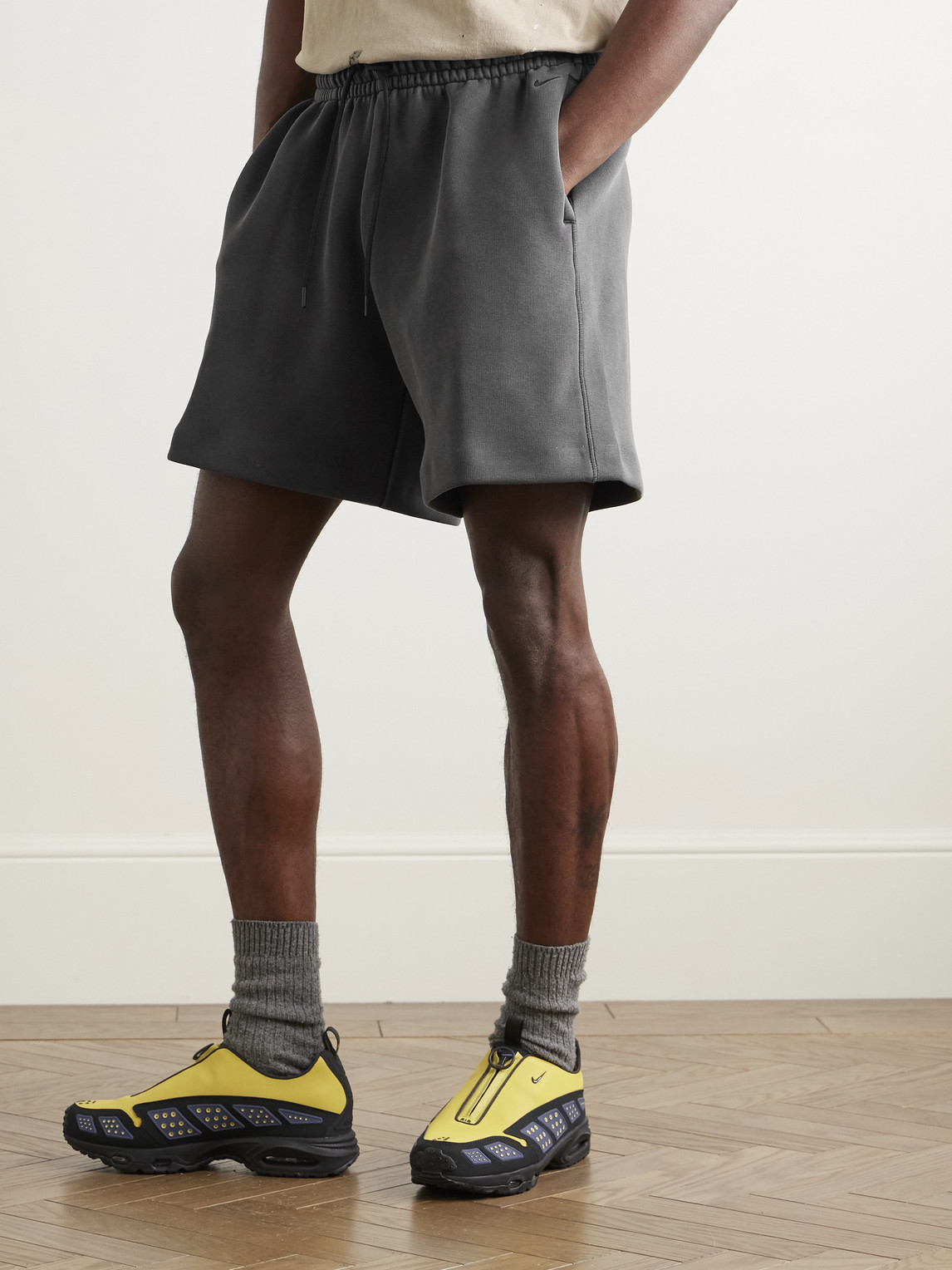 Nike Wide-leg Garment-dyed Tech-fleece Drawstring Shorts In Multi