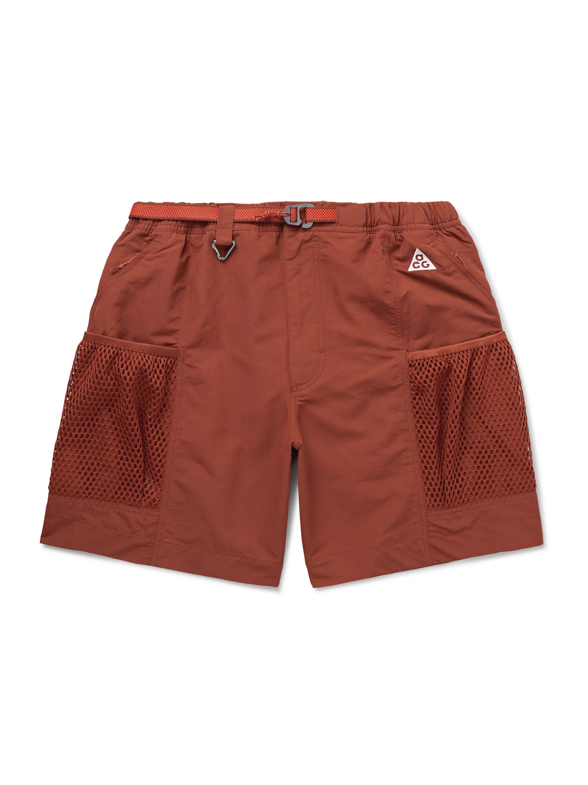 Nike Acg Snowgrass Straight-leg Mesh-trimmed Belted Nylon Shorts In Red
