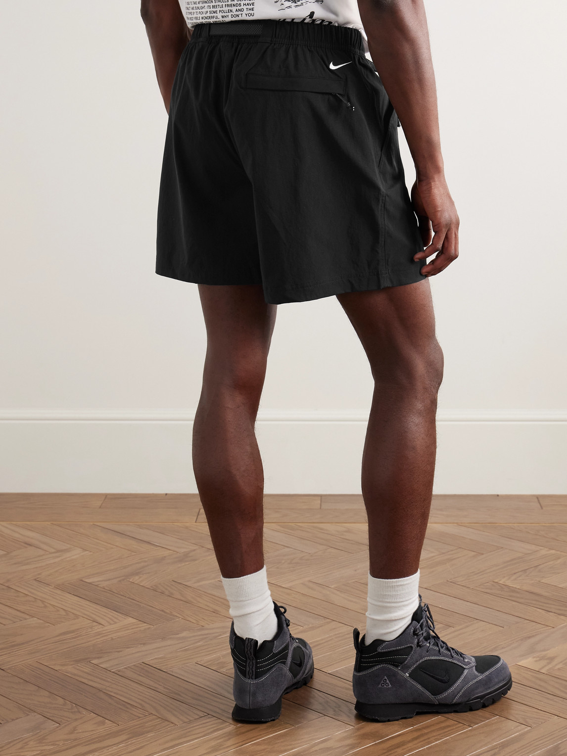 Nike Acg Snowgrass Straight-leg Mesh-trimmed Belted Nylon Shorts In Black