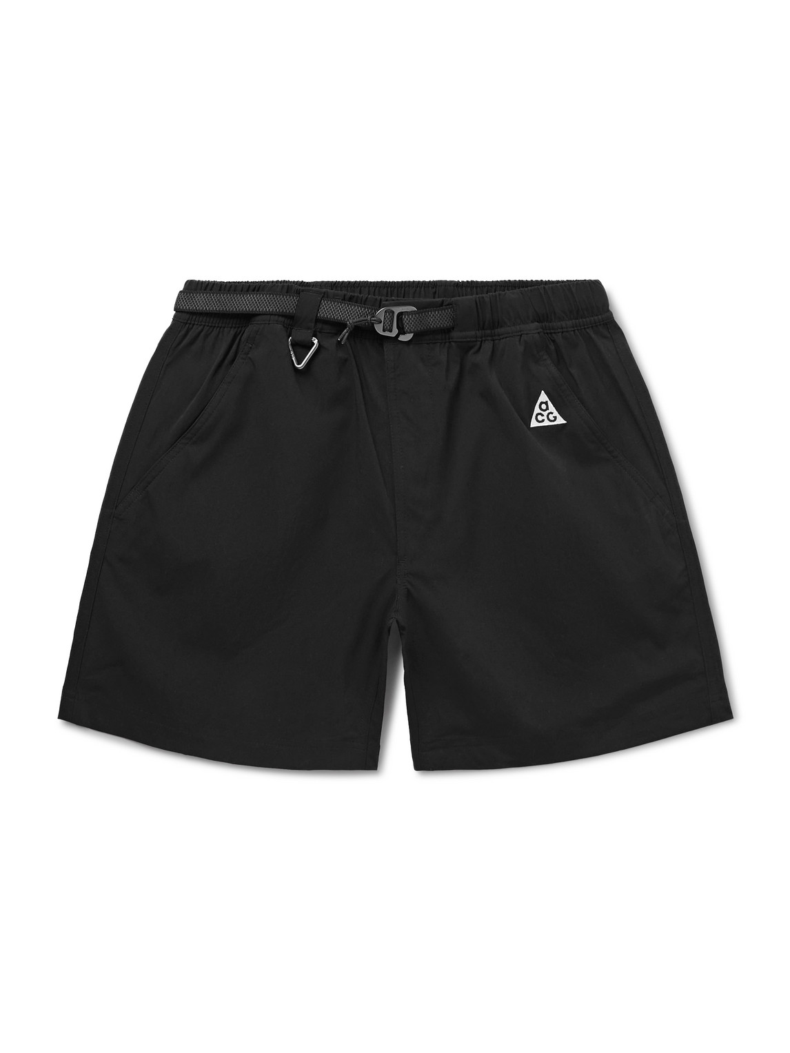 Nike Acg Snowgrass Straight-leg Mesh-trimmed Belted Nylon Shorts In Black