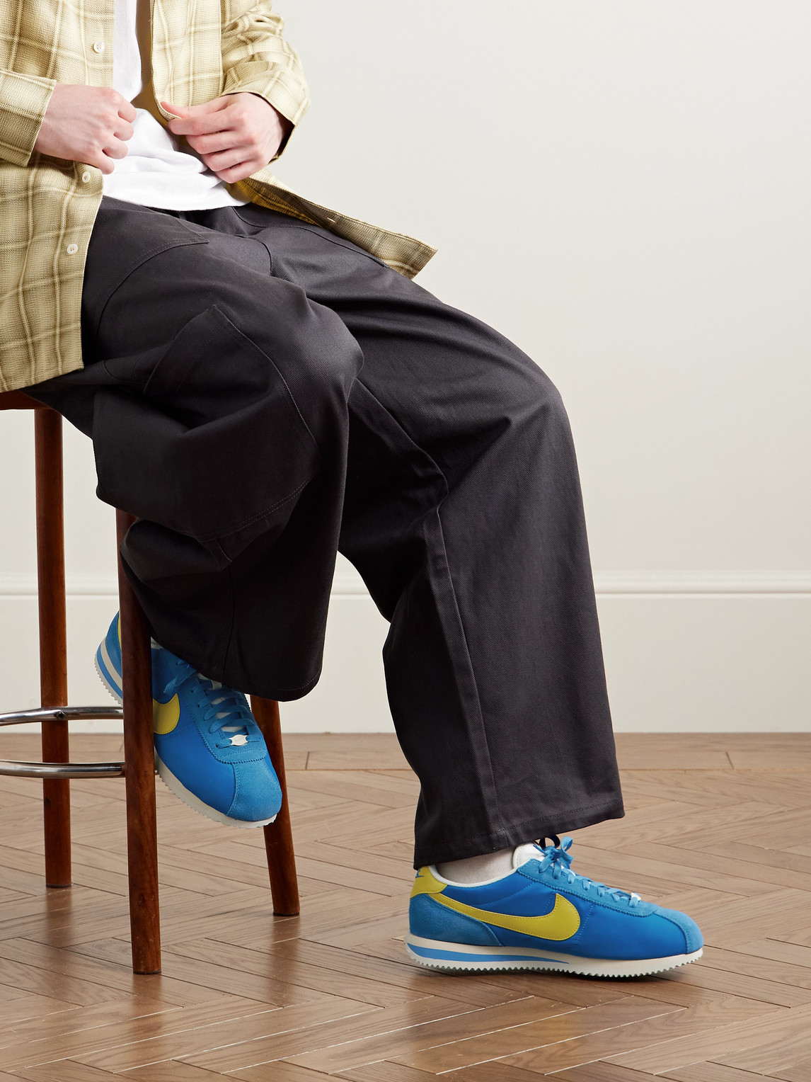 Nike Cortez Suede And Leather-trimmed Shell Sneakers In Blue