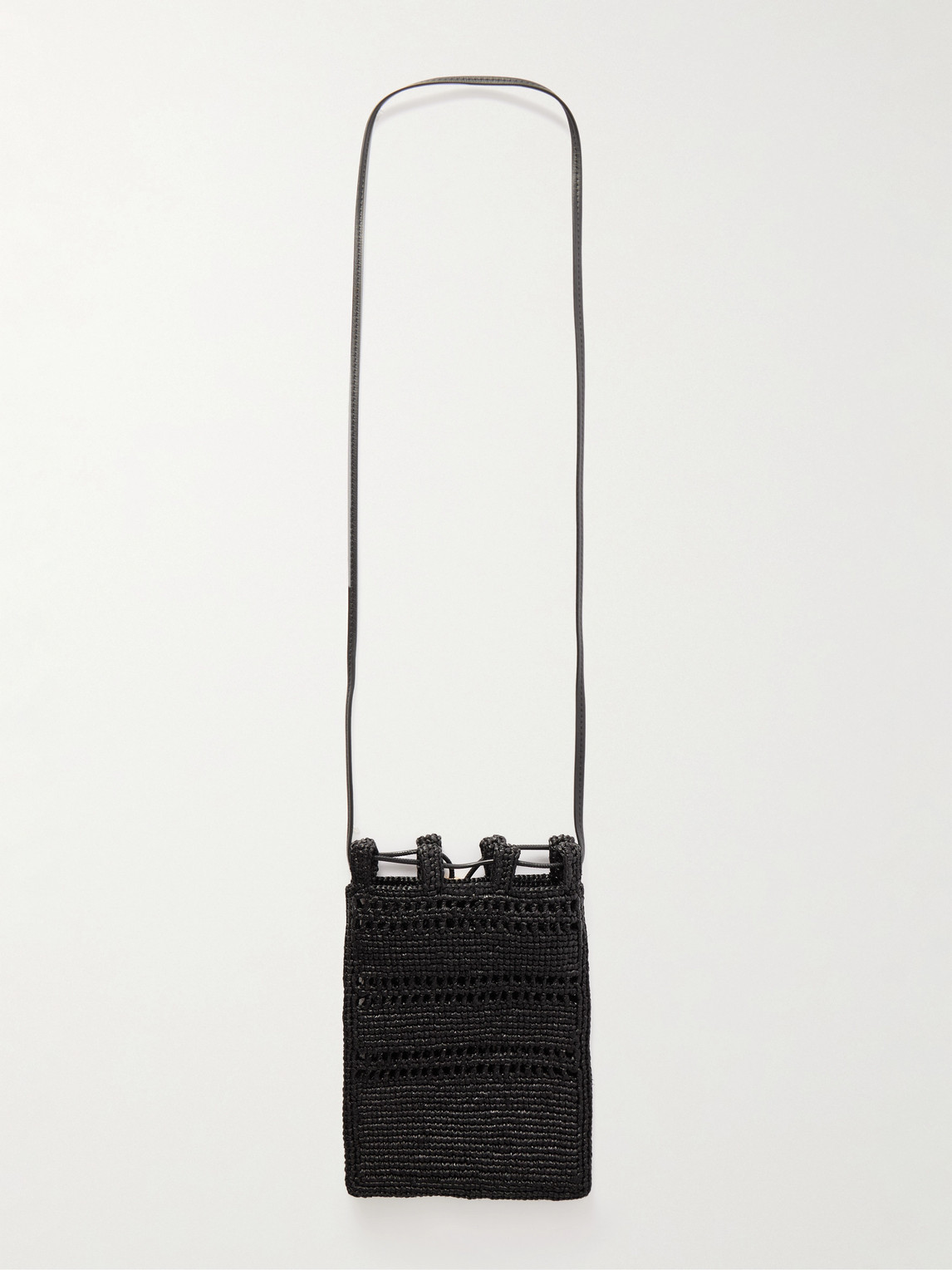 Loewe Paula's Ibiza Leather-trimmed Embroidered Raffia Messenger Bag In Black