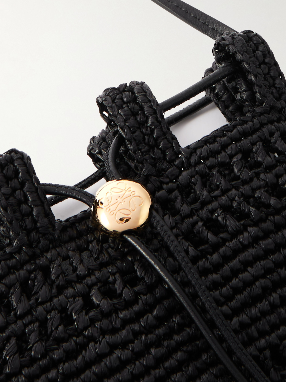 Loewe Paula's Ibiza Leather-trimmed Embroidered Raffia Messenger Bag In Black