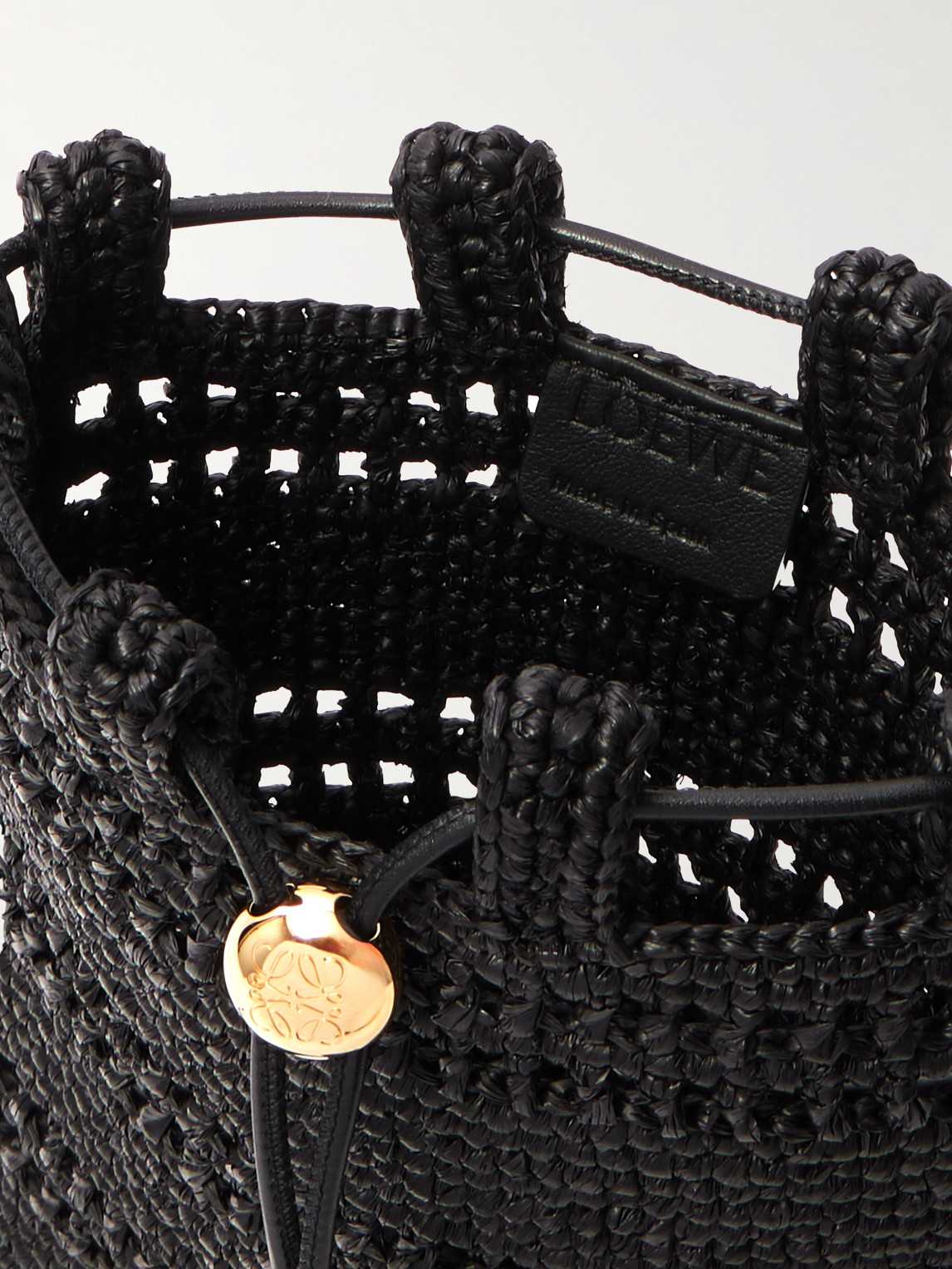 Loewe Paula's Ibiza Leather-trimmed Embroidered Raffia Messenger Bag In Black