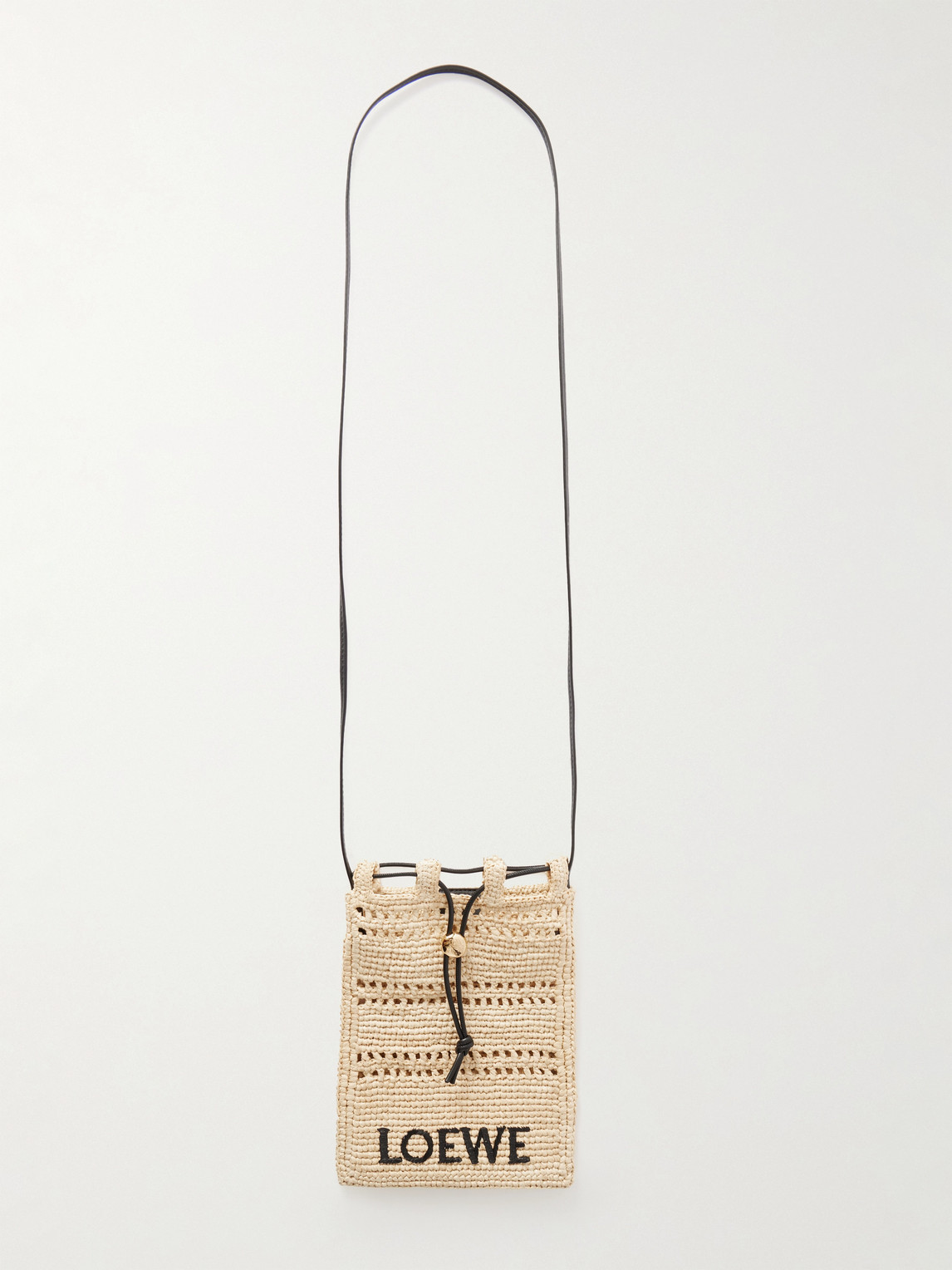 Loewe Paula's Ibiza Leather-trimmed Embroidered Raffia Messenger Bag In Neutrals