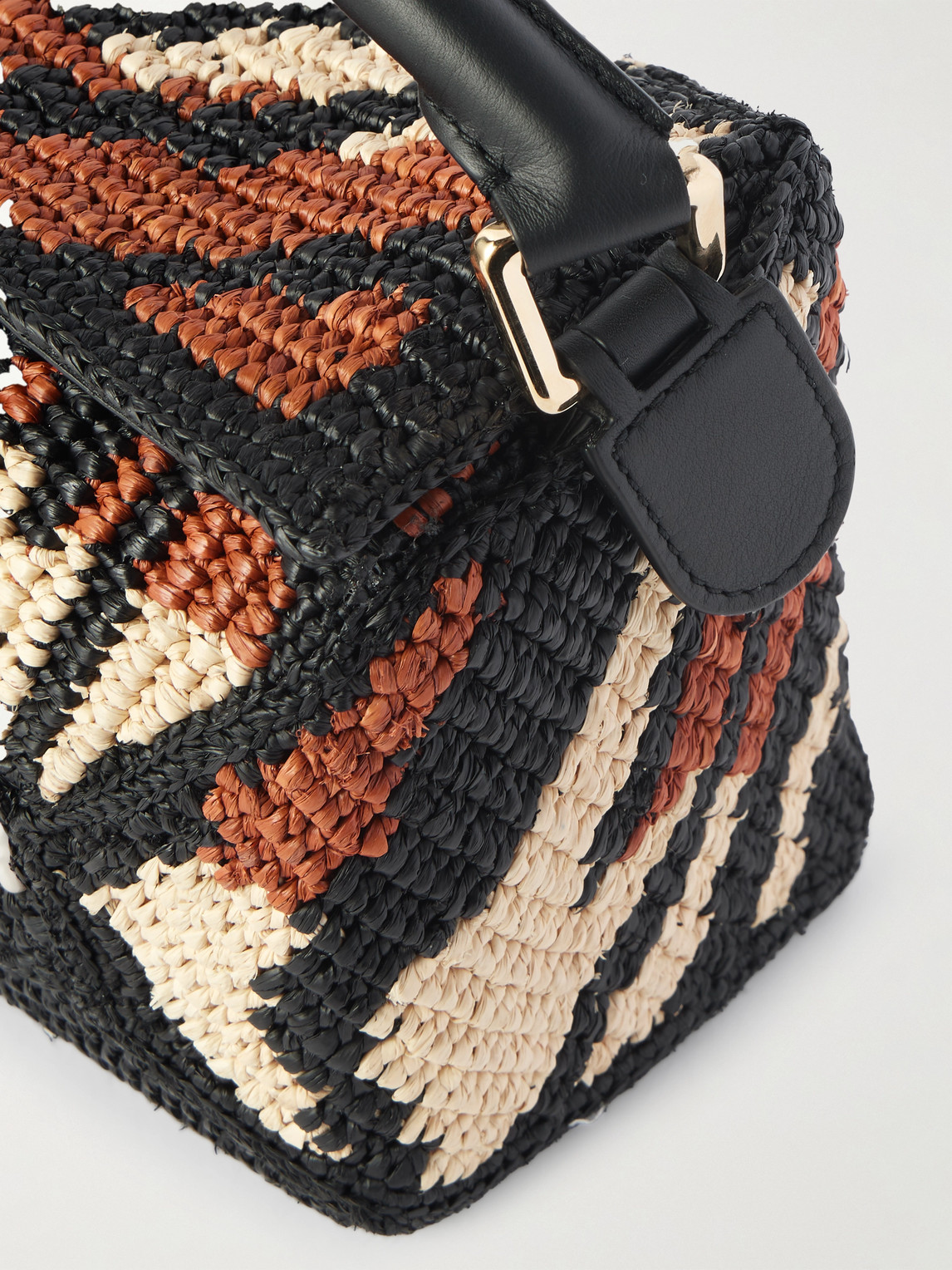 Loewe Paula's Ibiza Puzzle Leather-trimmed Tiger-print Raffia Messenger Bag In Black