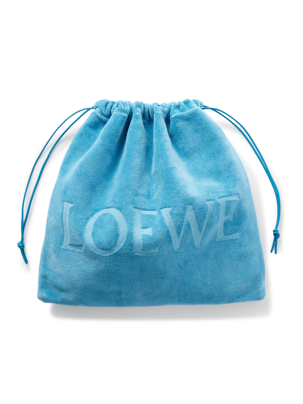 Paula's Ibiza Logo-Debossed Leather-Trimmed Cotton-Terry Drawstring Pouch