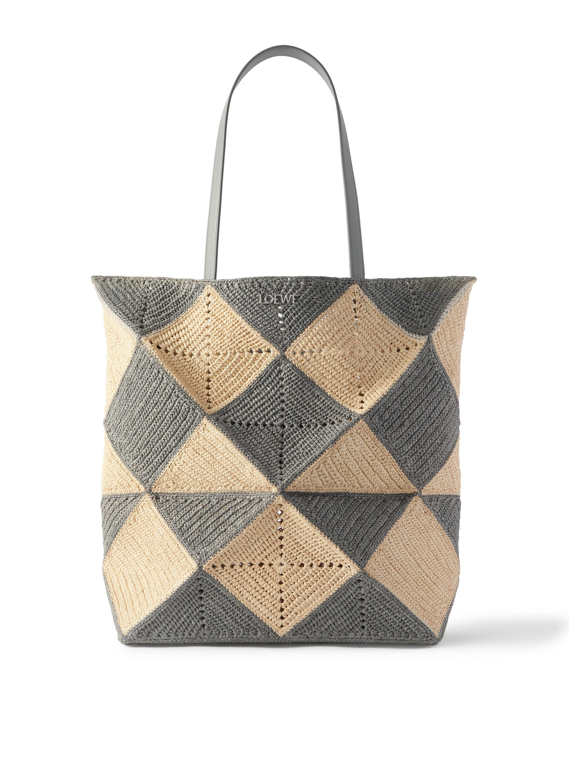 Loewe Paula's Ibiza Puzzle Xl Leather-trimmed Raffia Tote Bag In Grey