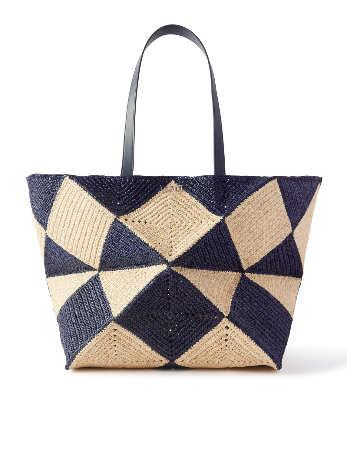 Loewe Paula's Ibiza Puzzle Xxl Leather-trimmed Raffia Tote Bag In Blue
