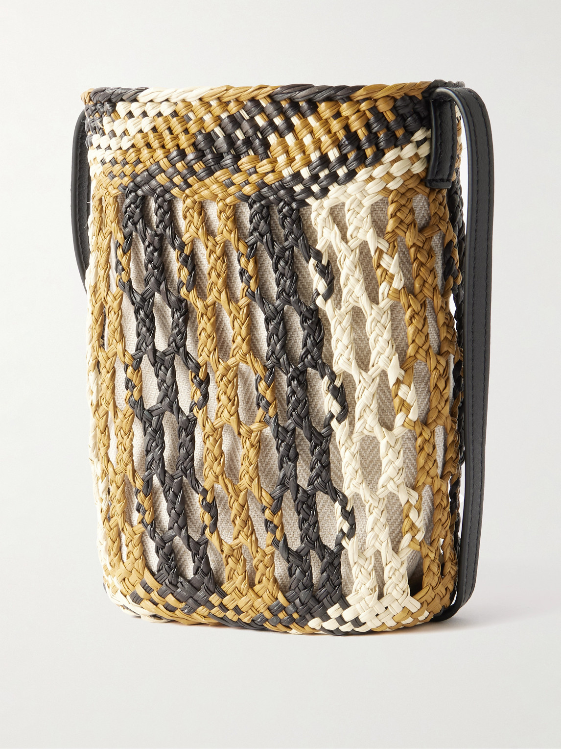 Loewe Paula's Ibiza Leather-trimmed Striped Raffia Bucket Bag In Neutrals