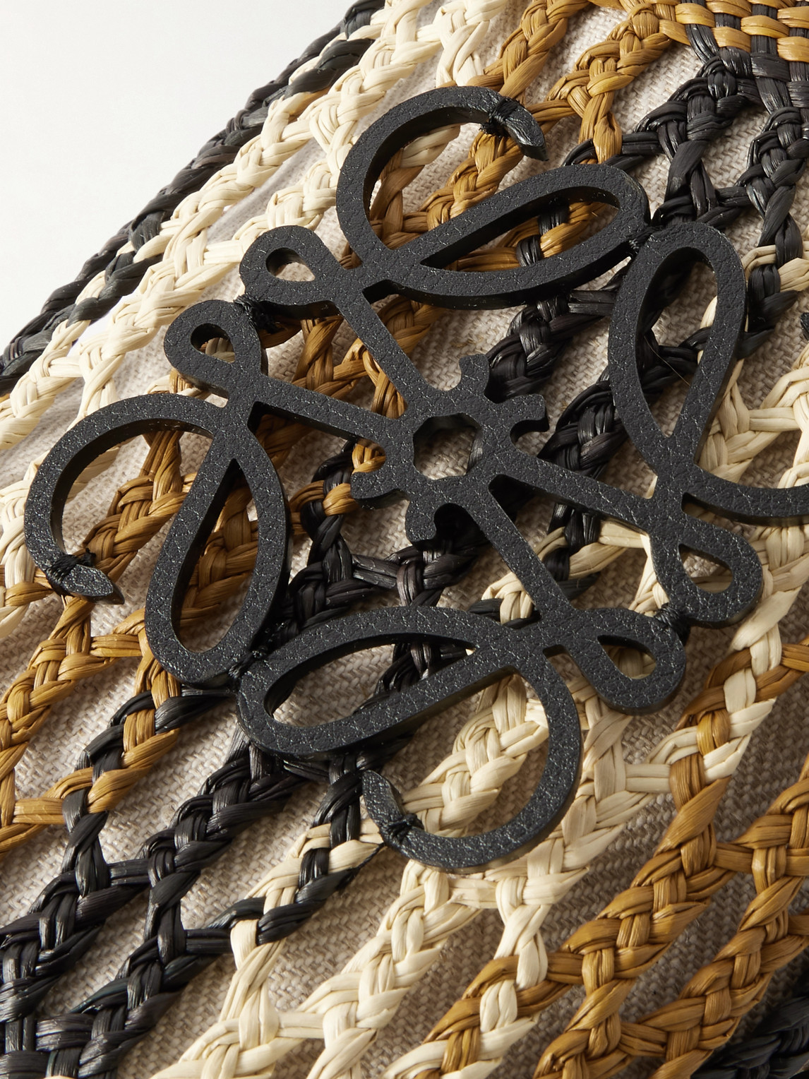 Loewe Paula's Ibiza Leather-trimmed Striped Raffia Bucket Bag In Neutrals