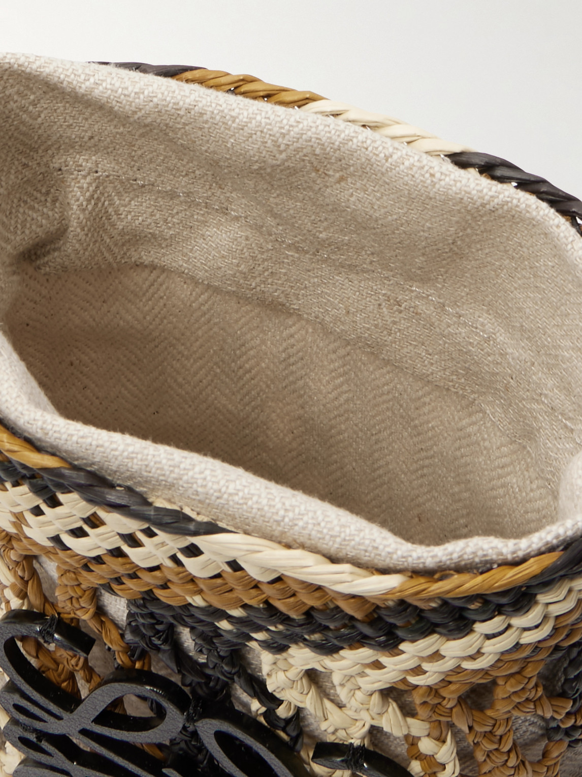 Loewe Paula's Ibiza Leather-trimmed Striped Raffia Bucket Bag In Neutrals