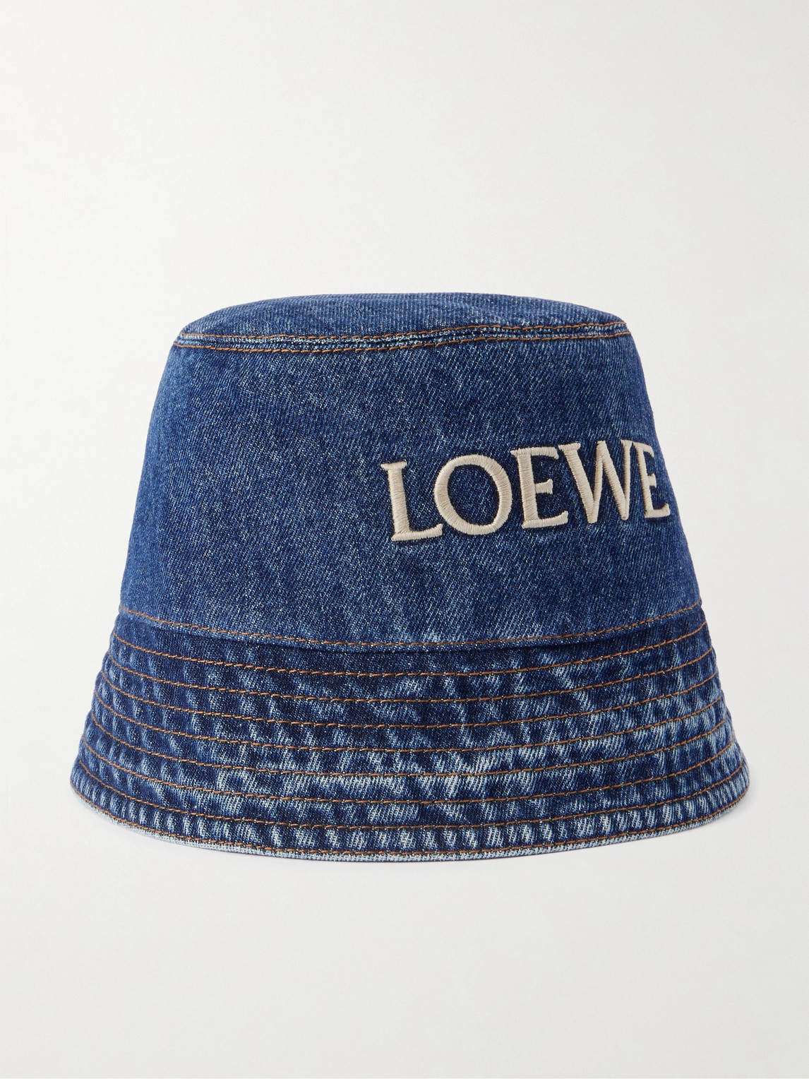 Loewe + Paula's Ibiza Embroidered Denim Bucket Hat - detail view in Blue
