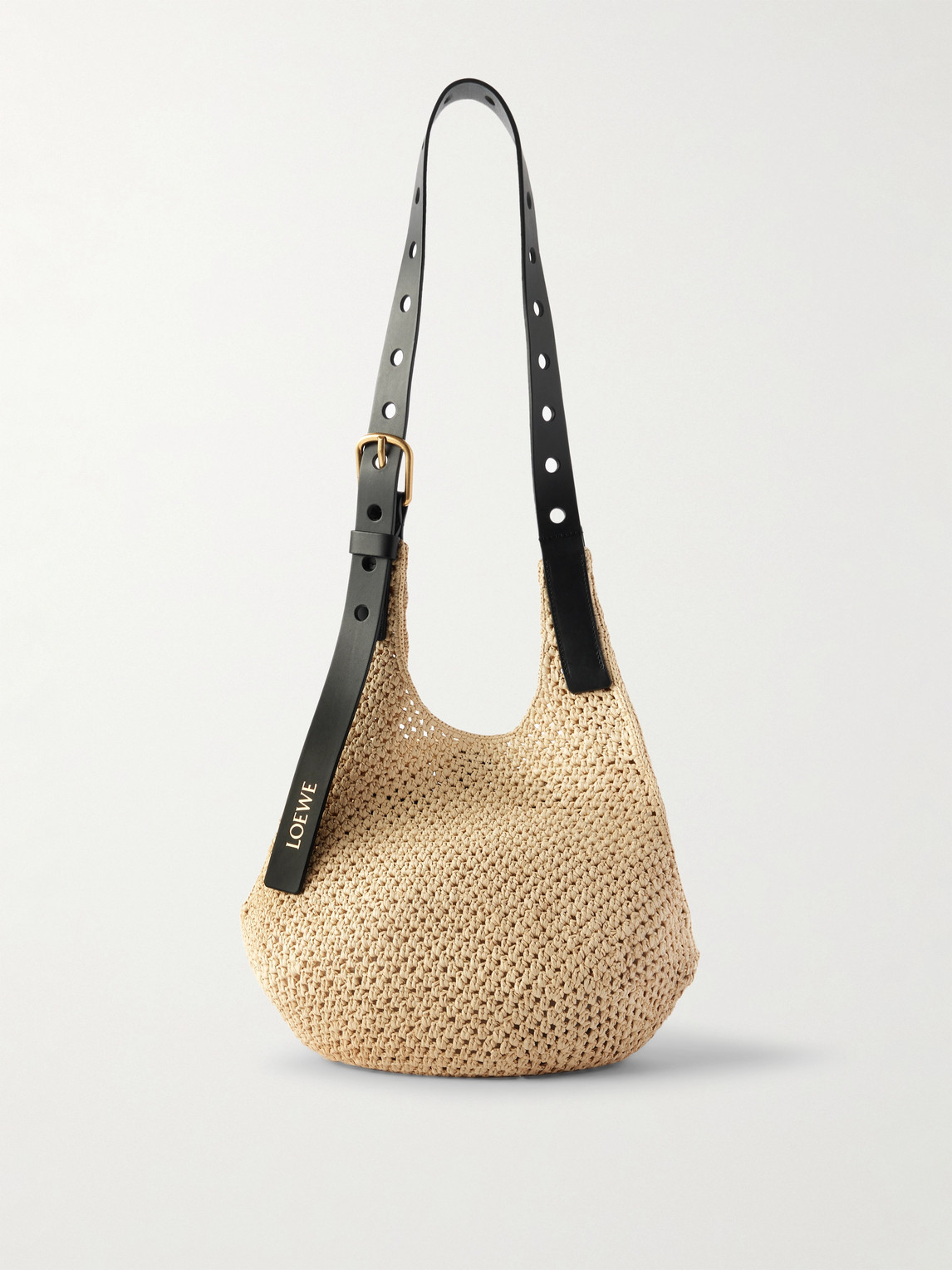 Loewe + Paula's Ibiza The Punch Hole Leather-trimmed Raffia Shoulder Bag