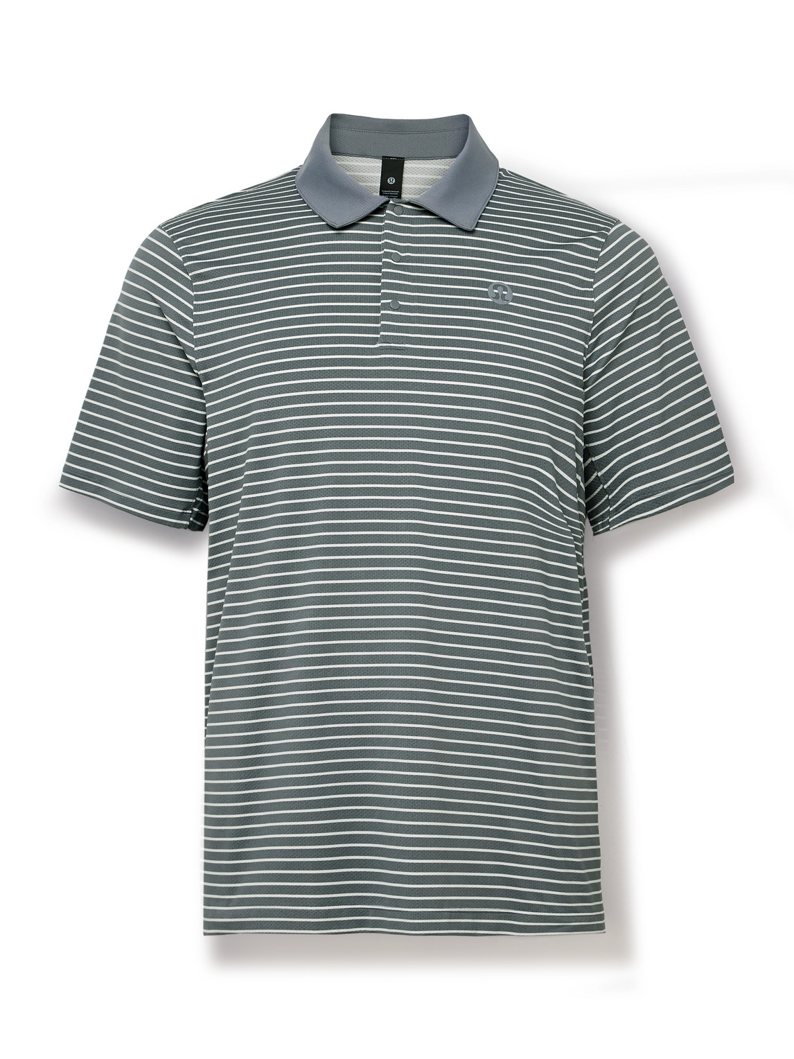 Lululemon Logo-appliquéd Striped Recycled-piqué Polo Shirt In Gray