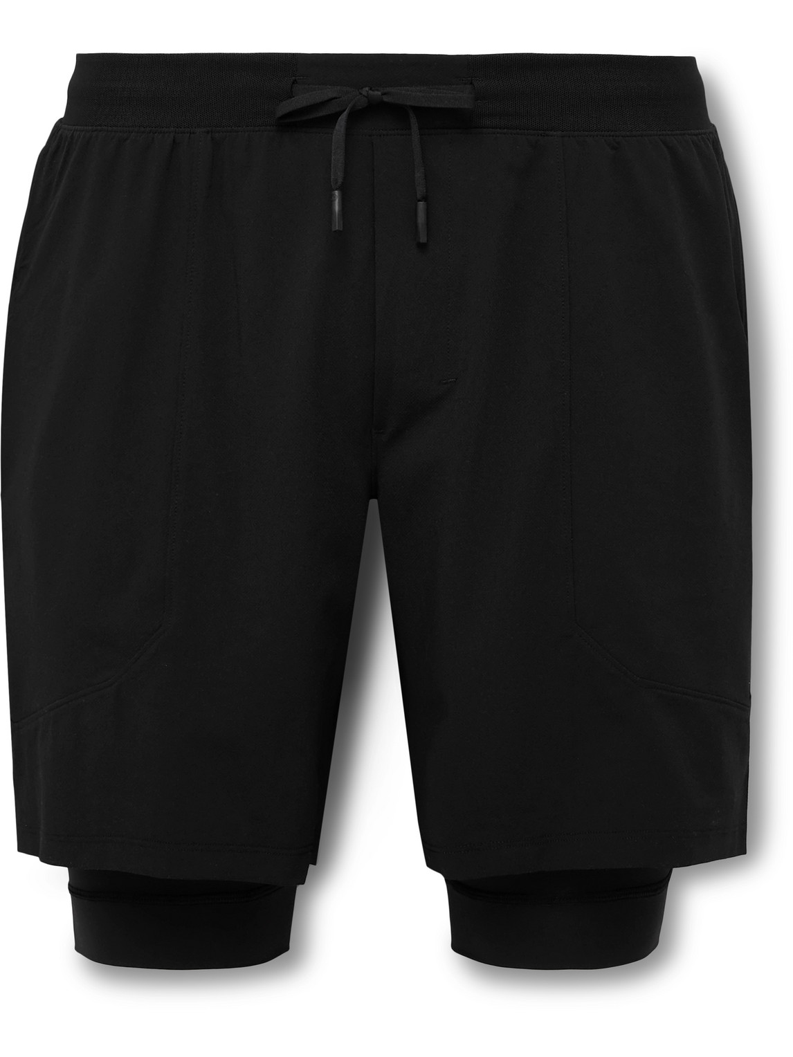 License to Train 7&quot; 2-in-1 Straight-Leg Stretch Recycled-Shell and Jersey Drawstring Shorts