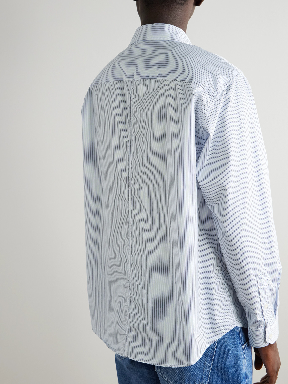 Shop Mfpen Evening Pinstriped Cotton-poplin Shirt In Blue