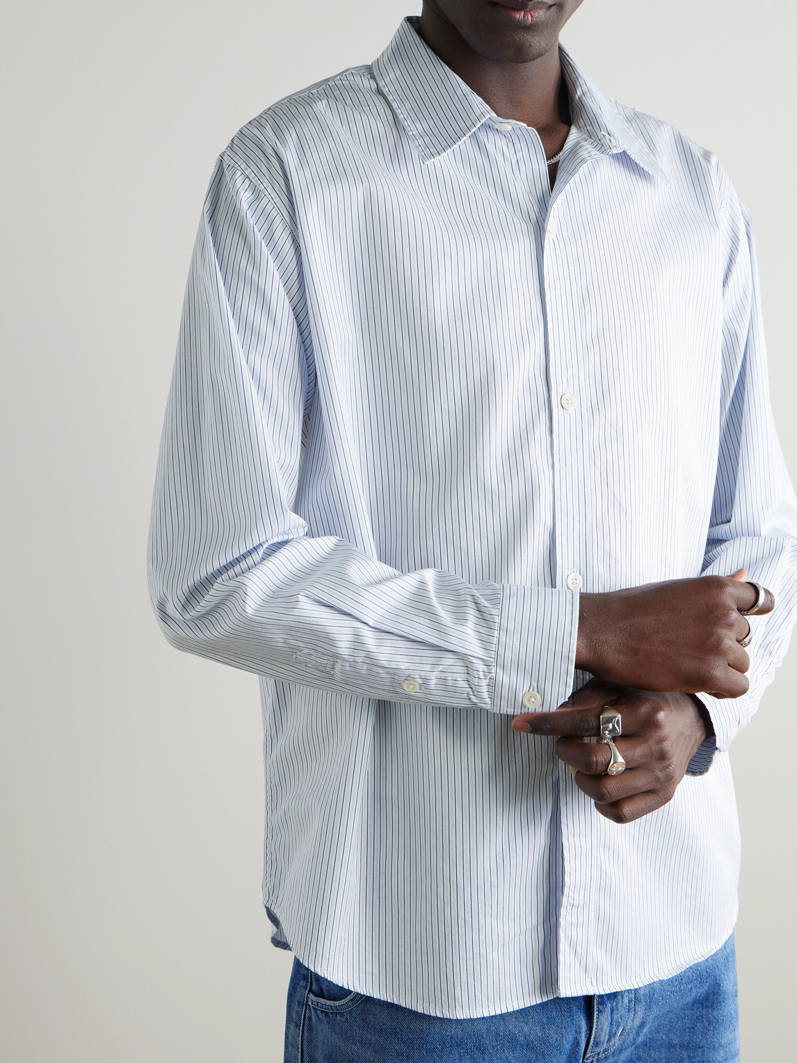 MFPEN EVENING PINSTRIPED COTTON-POPLIN SHIRT