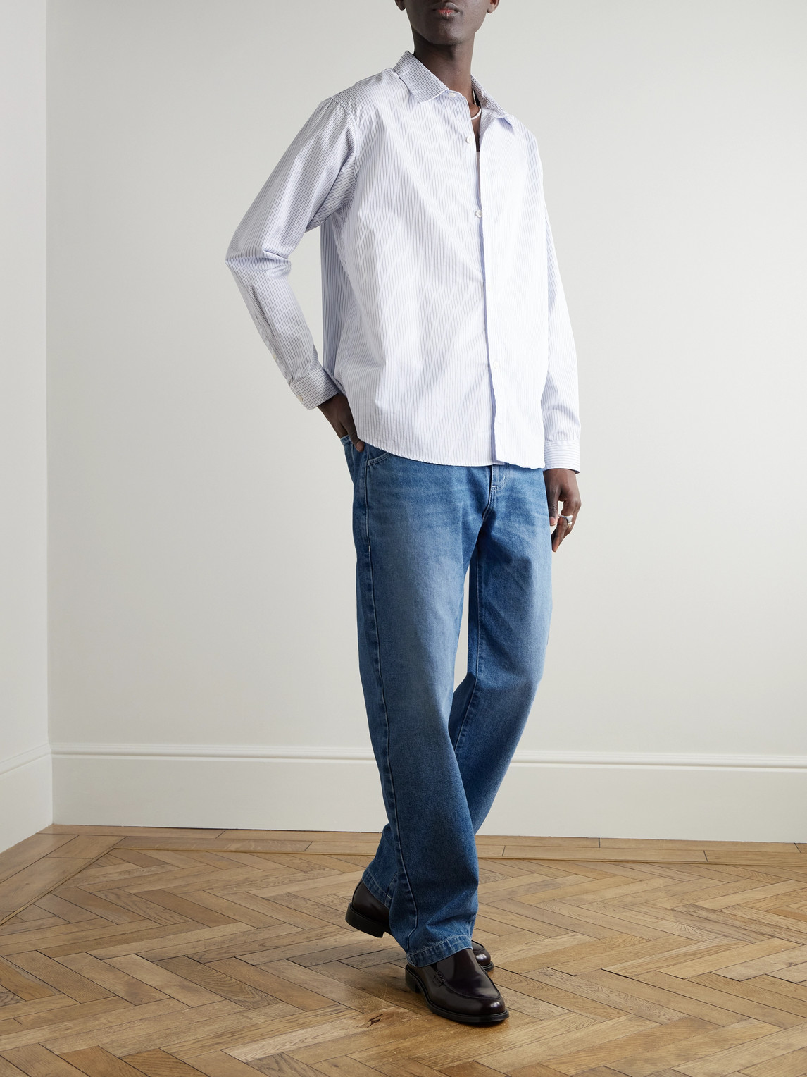 MFPEN EVENING PINSTRIPED COTTON-POPLIN SHIRT