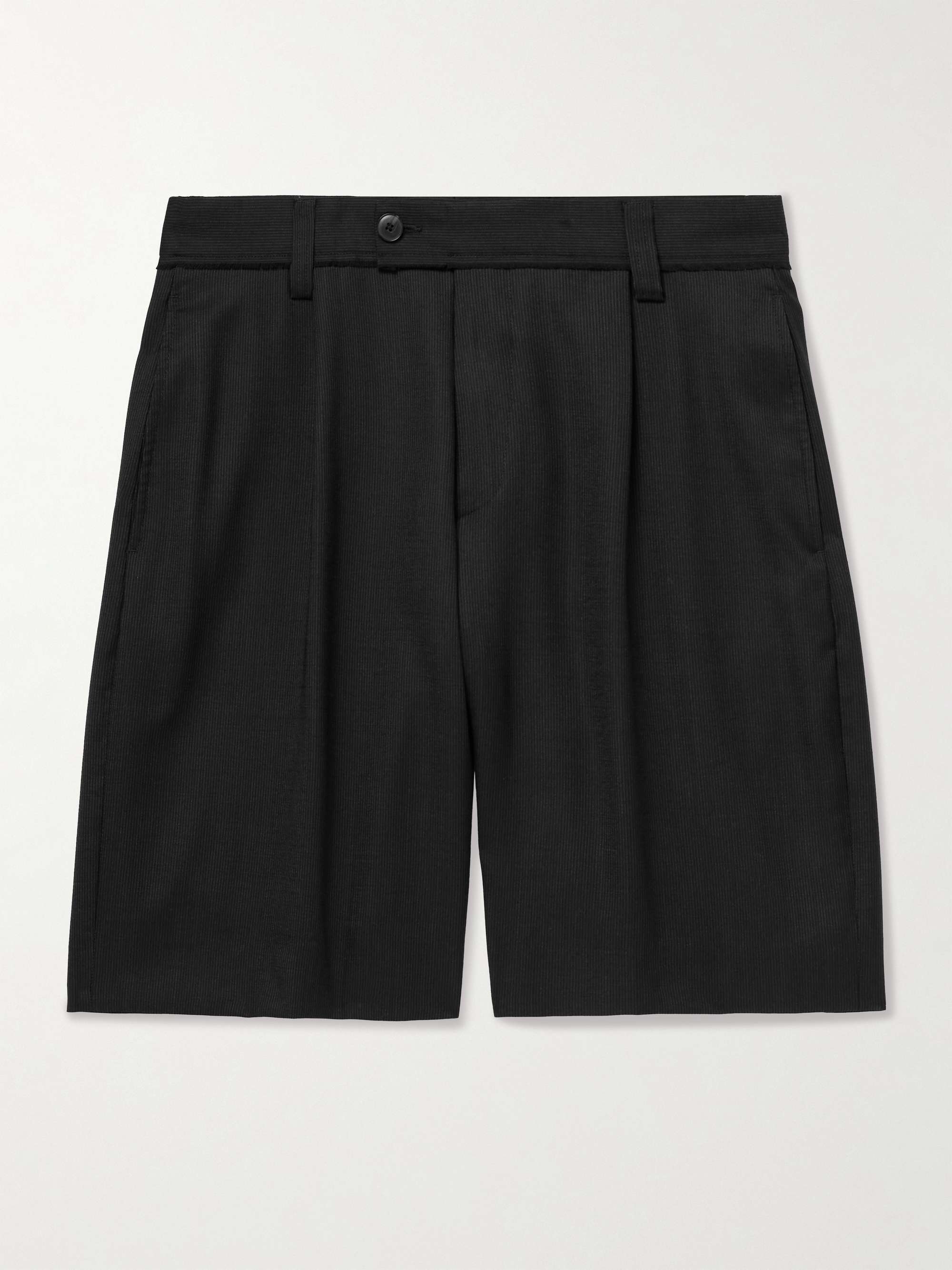 MFPEN Classic Straight-Leg Pleated Striped Wool Shorts for