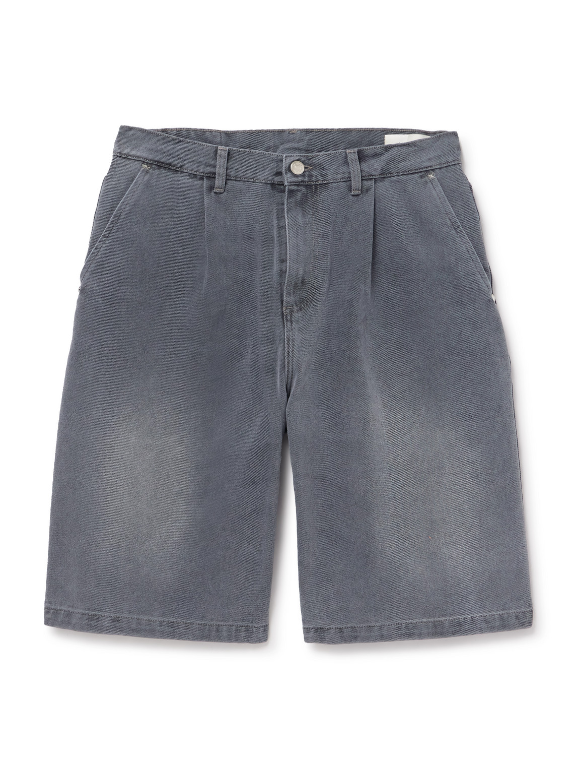 Star Rivet Wide-Leg Pleated Organic Denim Shorts