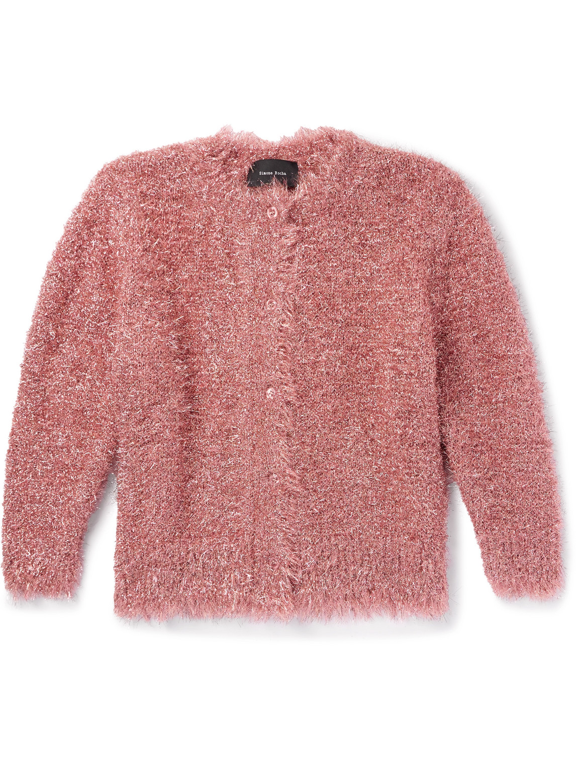 Simone Rocha Tinsel Metallic Textured-knit Cardigan In Pink