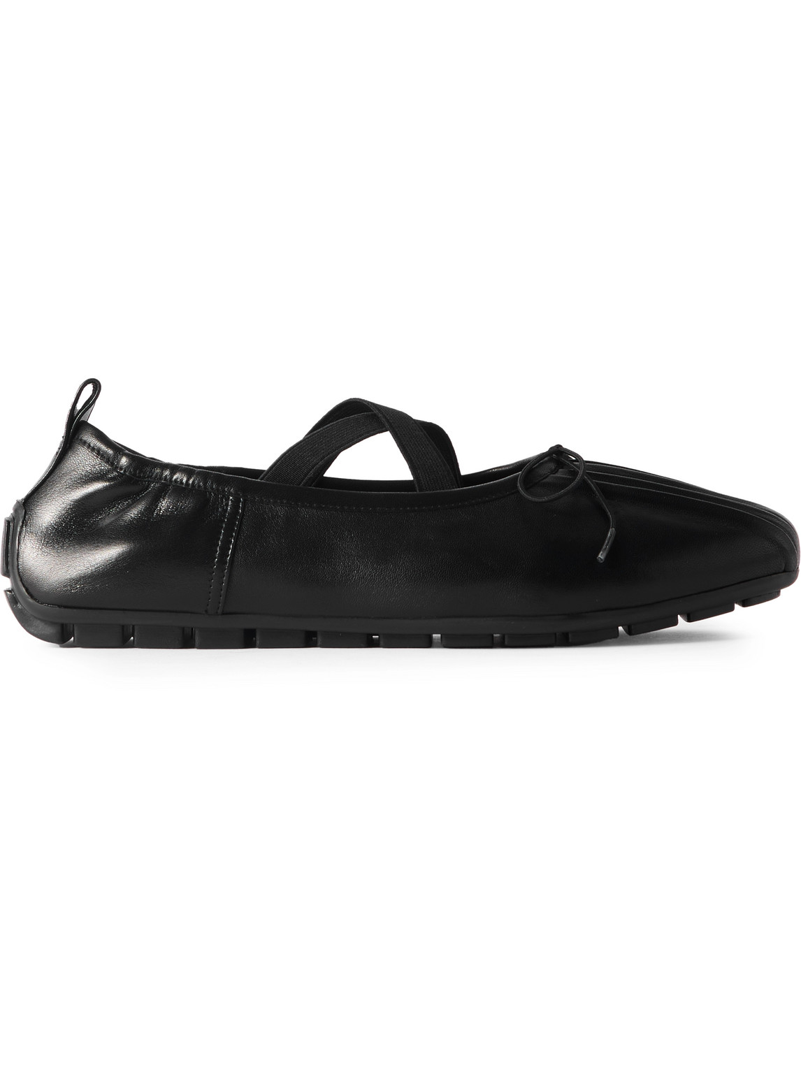 Simone Rocha Bow-embellished Pleated Leather Ballet Flats In Black