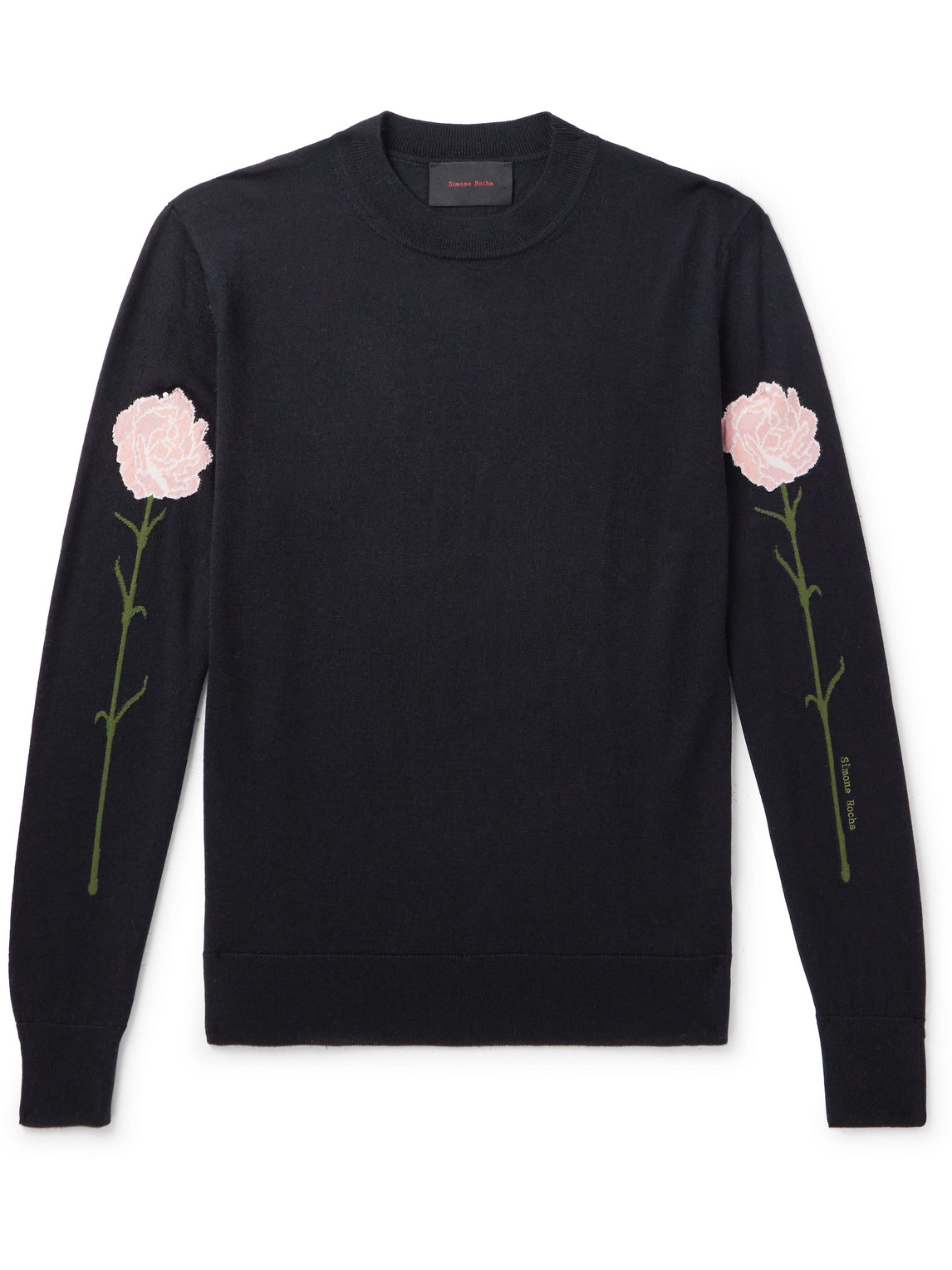 Simone Rocha Carnation Intarsia Wool And Silk-blend Sweater In Black