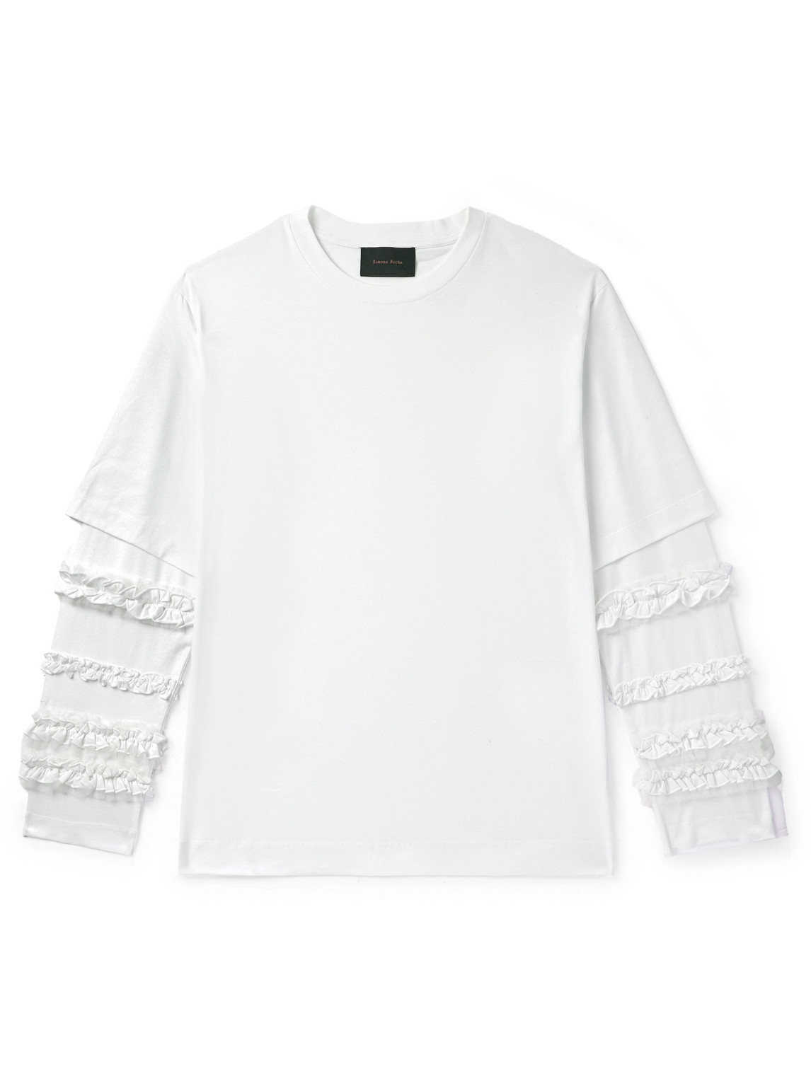 Simone Rocha Ruffled Tulle-trimmed Cotton-jersey T-shirt In White