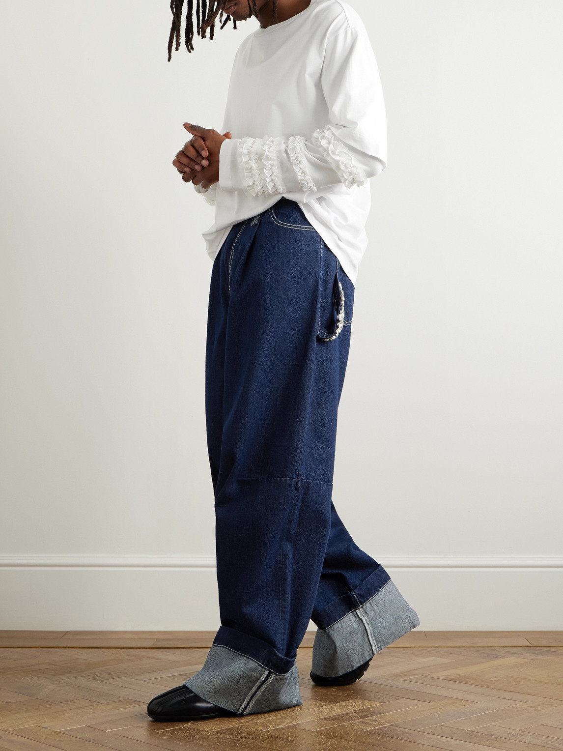 Simone Rocha - Puddle Wide-Leg Pleated Crystal-Embellished Jeans