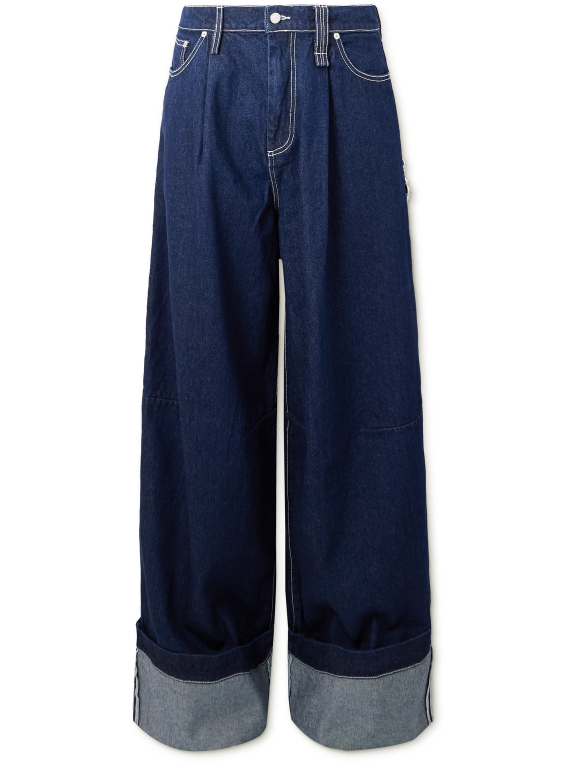 Simone Rocha Puddle Wide-leg Pleated Crystal-embellished Jeans In Blue
