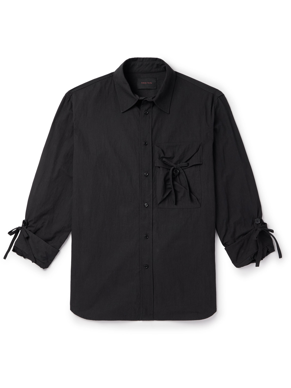 Simone Rocha Bow-detailed Waxed Cotton-blend Poplin Shirt In Black