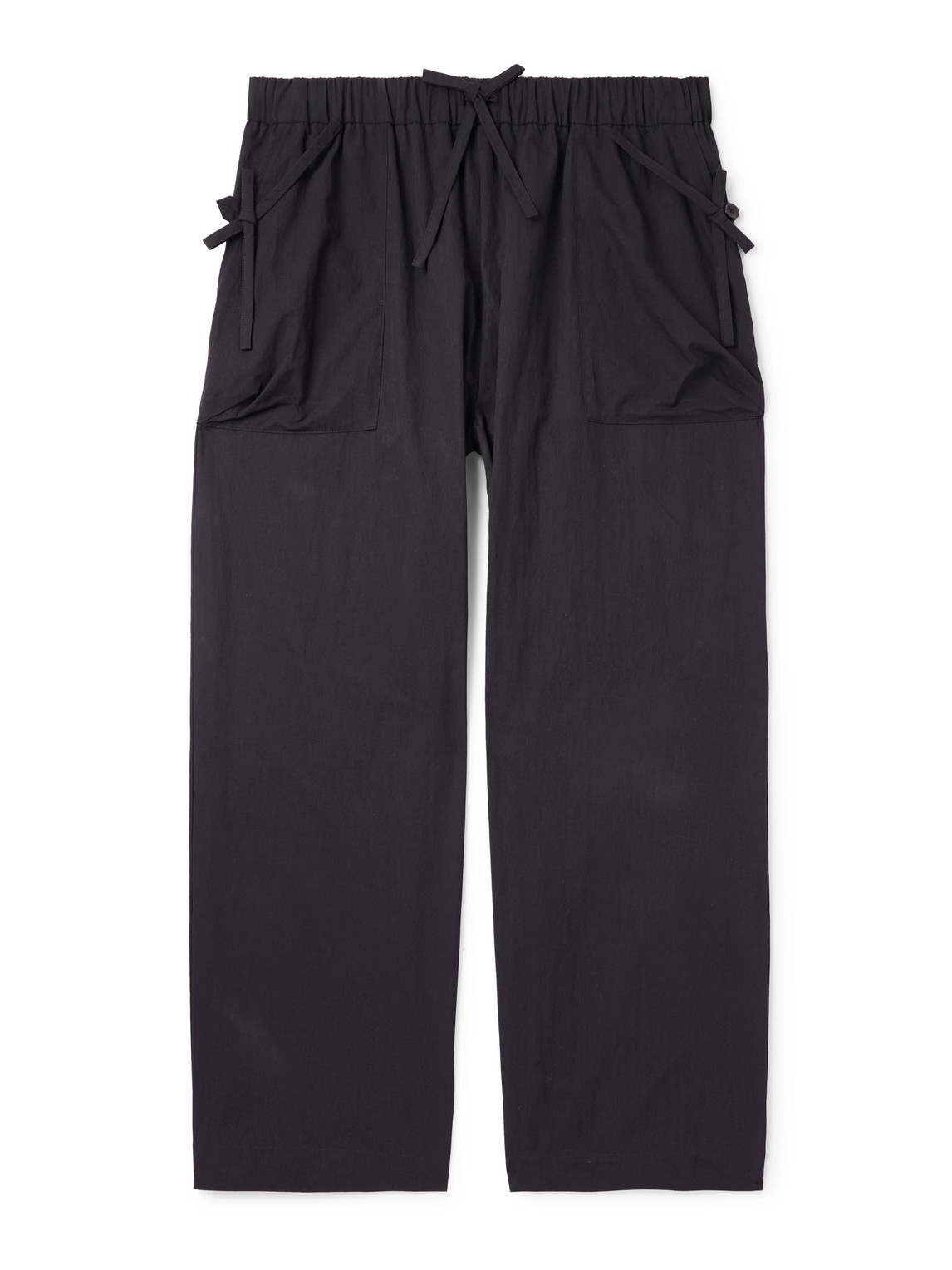 Simone Rocha Straight-leg Bow-detailed Cotton-blend Cargo Trousers In Gray