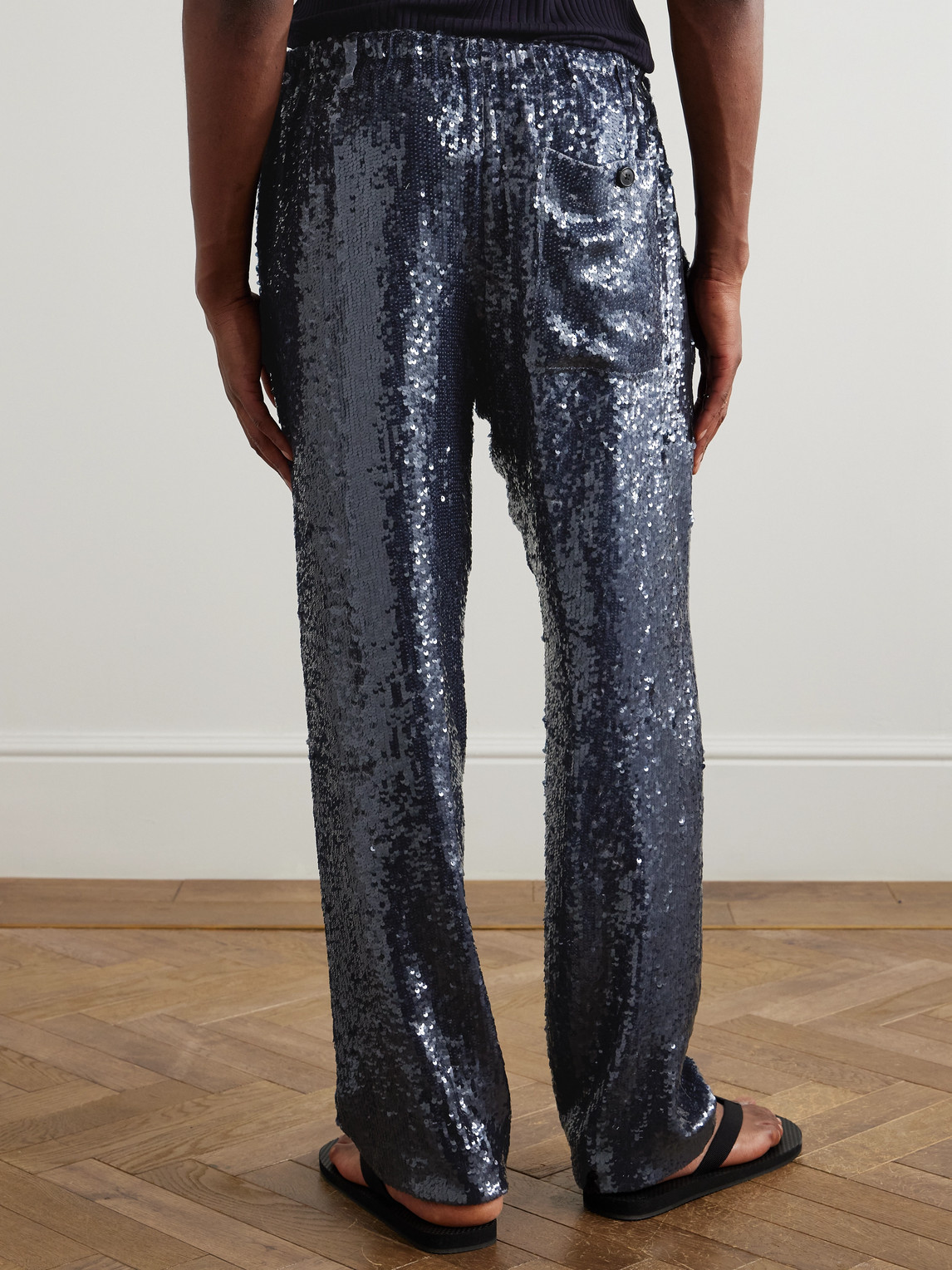  Dries Van Noten - Wide-leg Sequinned Crepe Drawstring Trousers - Men - Blue - It 48 