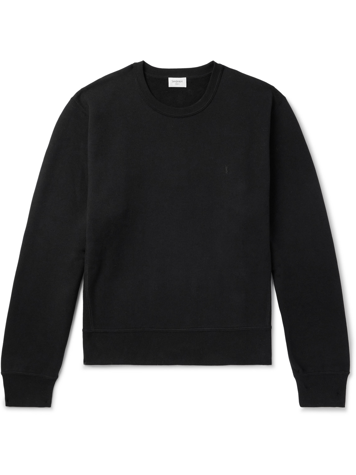 Saint Laurent Logo-embroidered Cotton-jersey Sweatshirt In Black