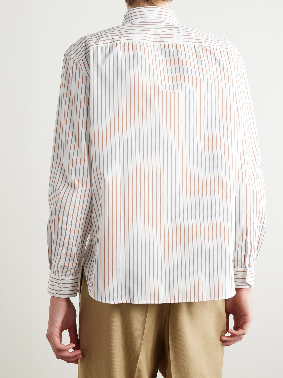 Saint Laurent Cassandre Shirt In Striped Cotton Poplin In Neutral